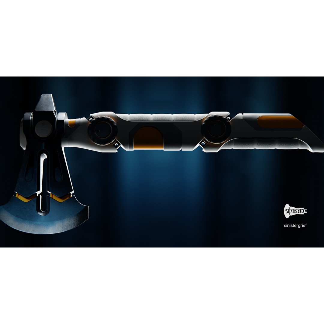 Vibraxe 3D Model – Low Poly Sci-Fi Axe with PBR Textures - View 3