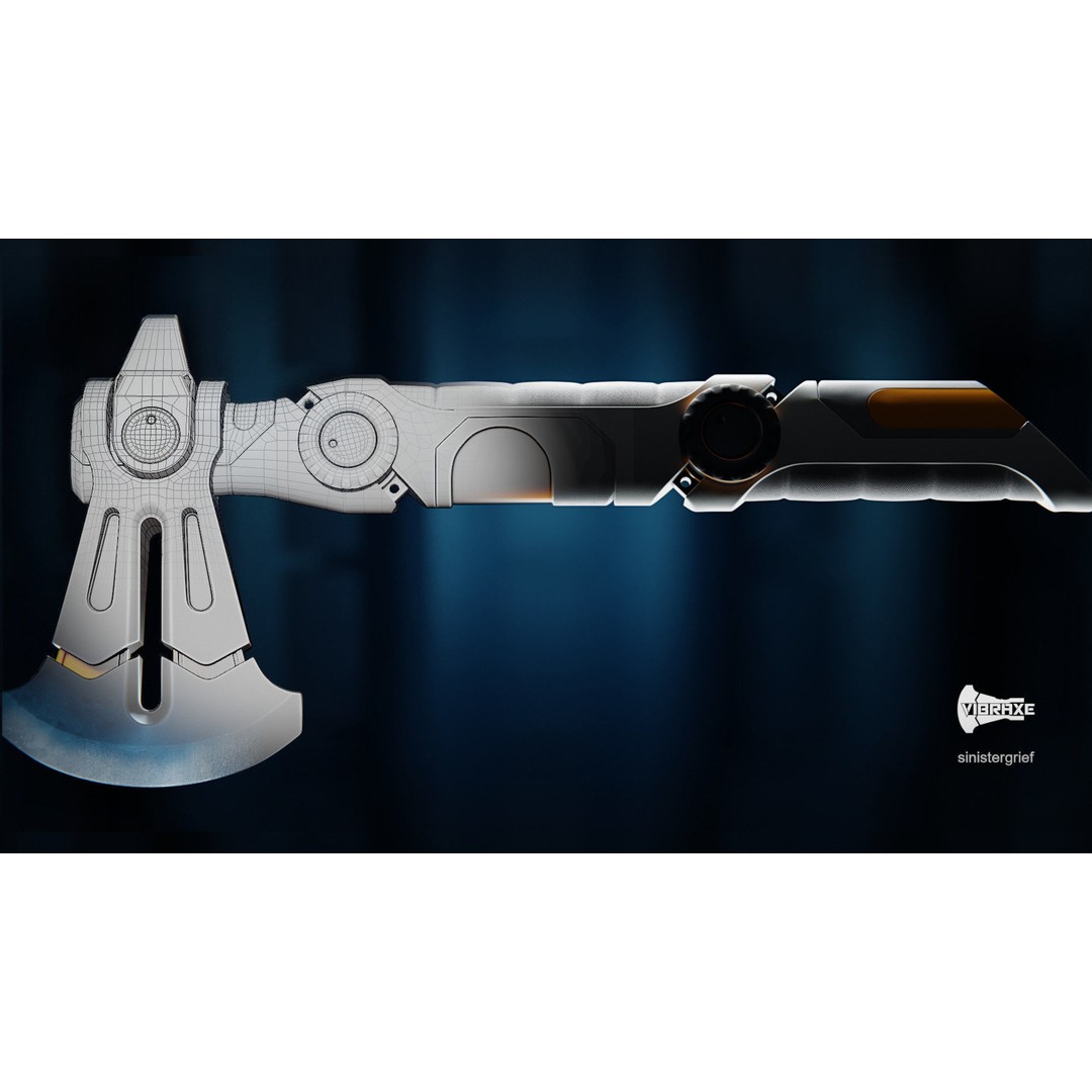 Vibraxe 3D Model – Low Poly Sci-Fi Axe with PBR Textures - View 9