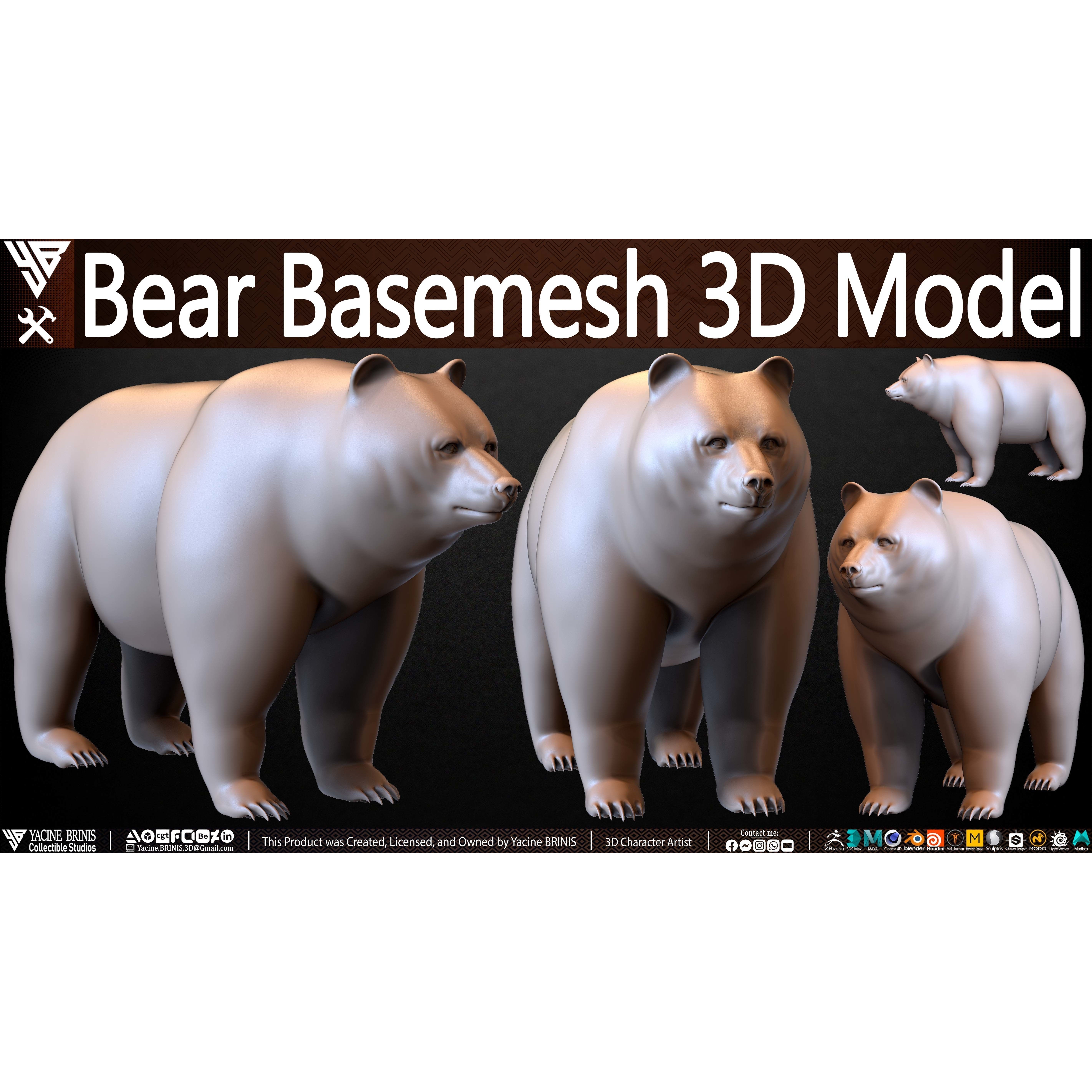 Bear Basemesh - Low-Poly Game-Ready 3D Model