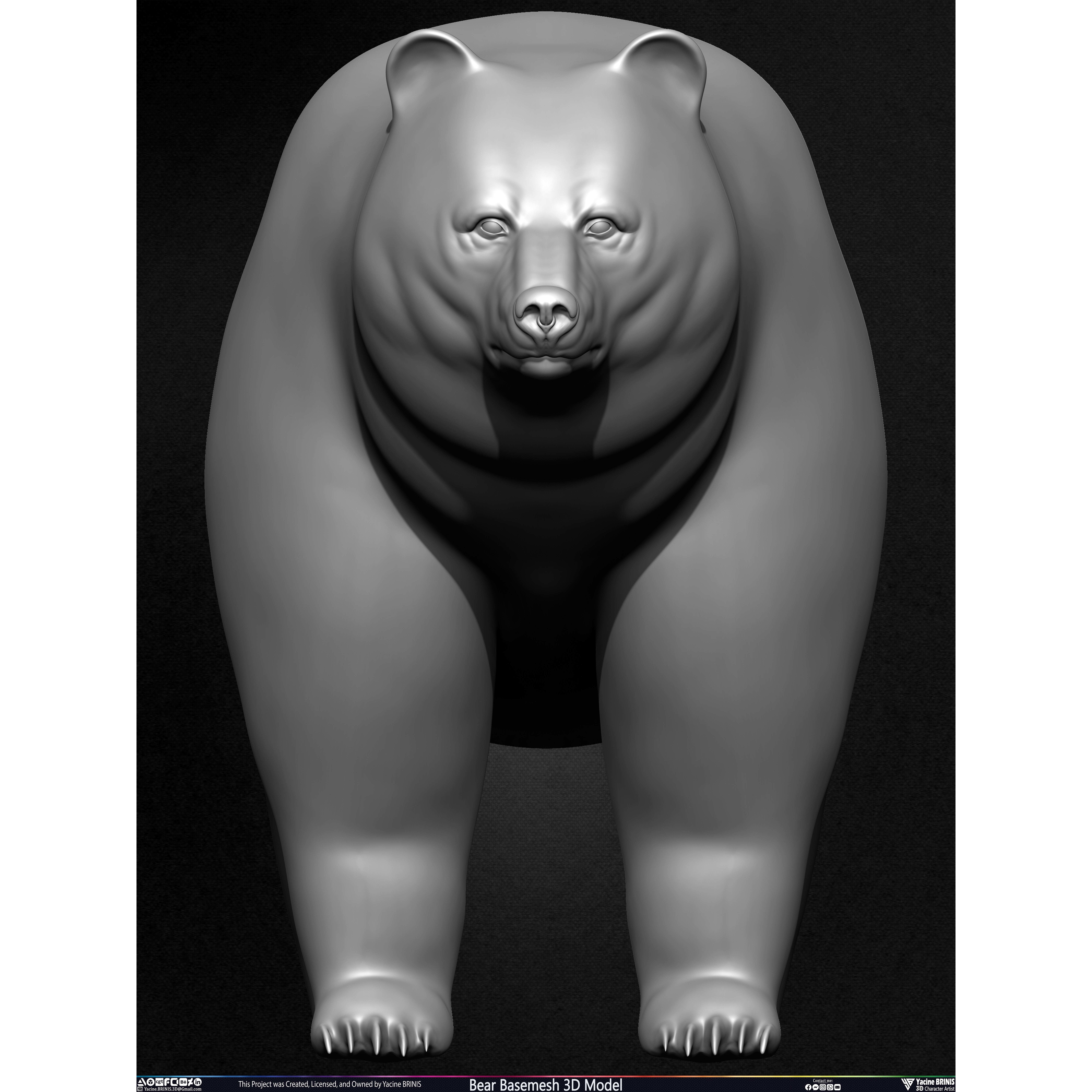 Bear Basemesh - Low-Poly Game-Ready 3D Model - View 13