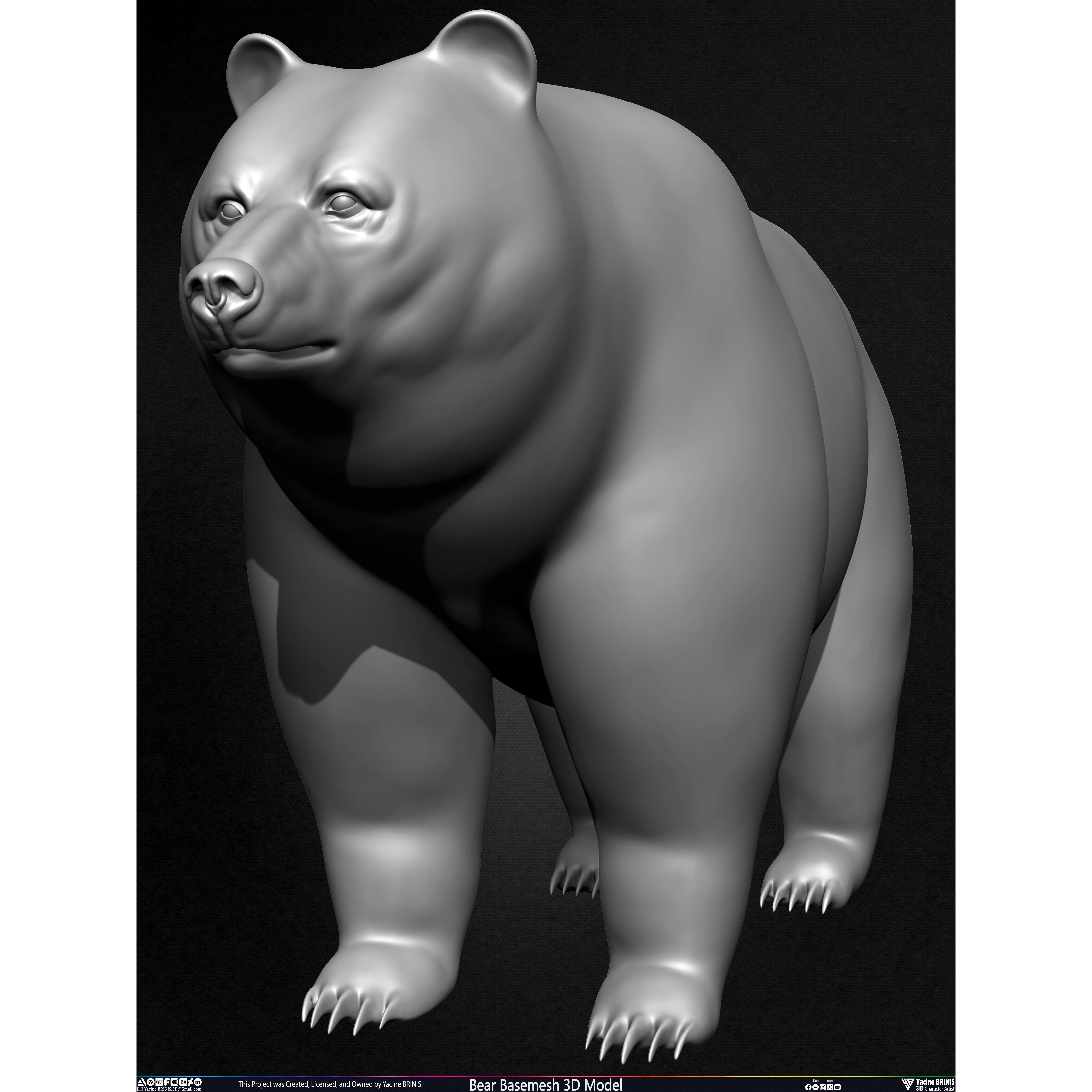 Bear Basemesh - Low-Poly Game-Ready 3D Model - View 15