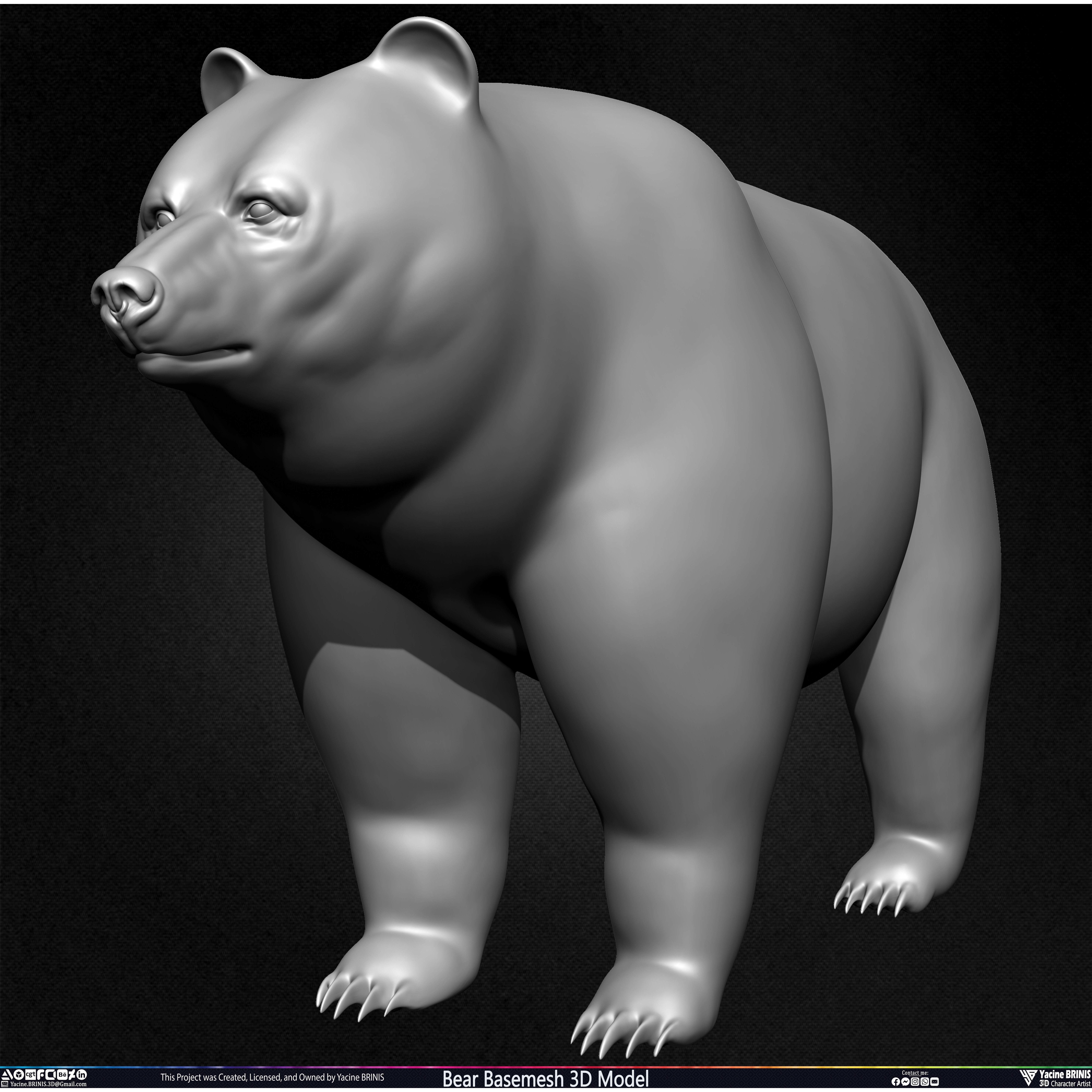 Bear Basemesh - Low-Poly Game-Ready 3D Model - View 16