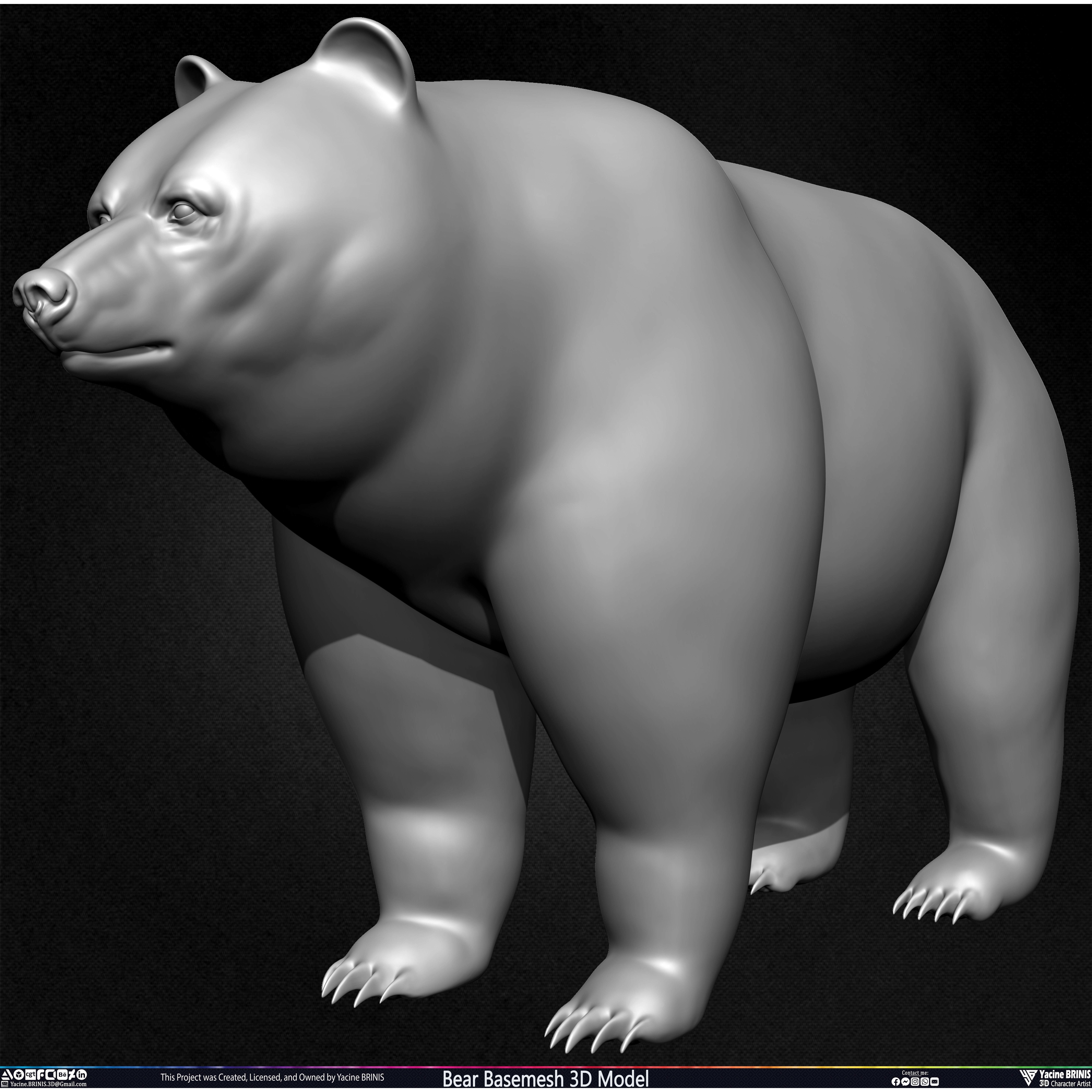 Bear Basemesh - Low-Poly Game-Ready 3D Model - View 17