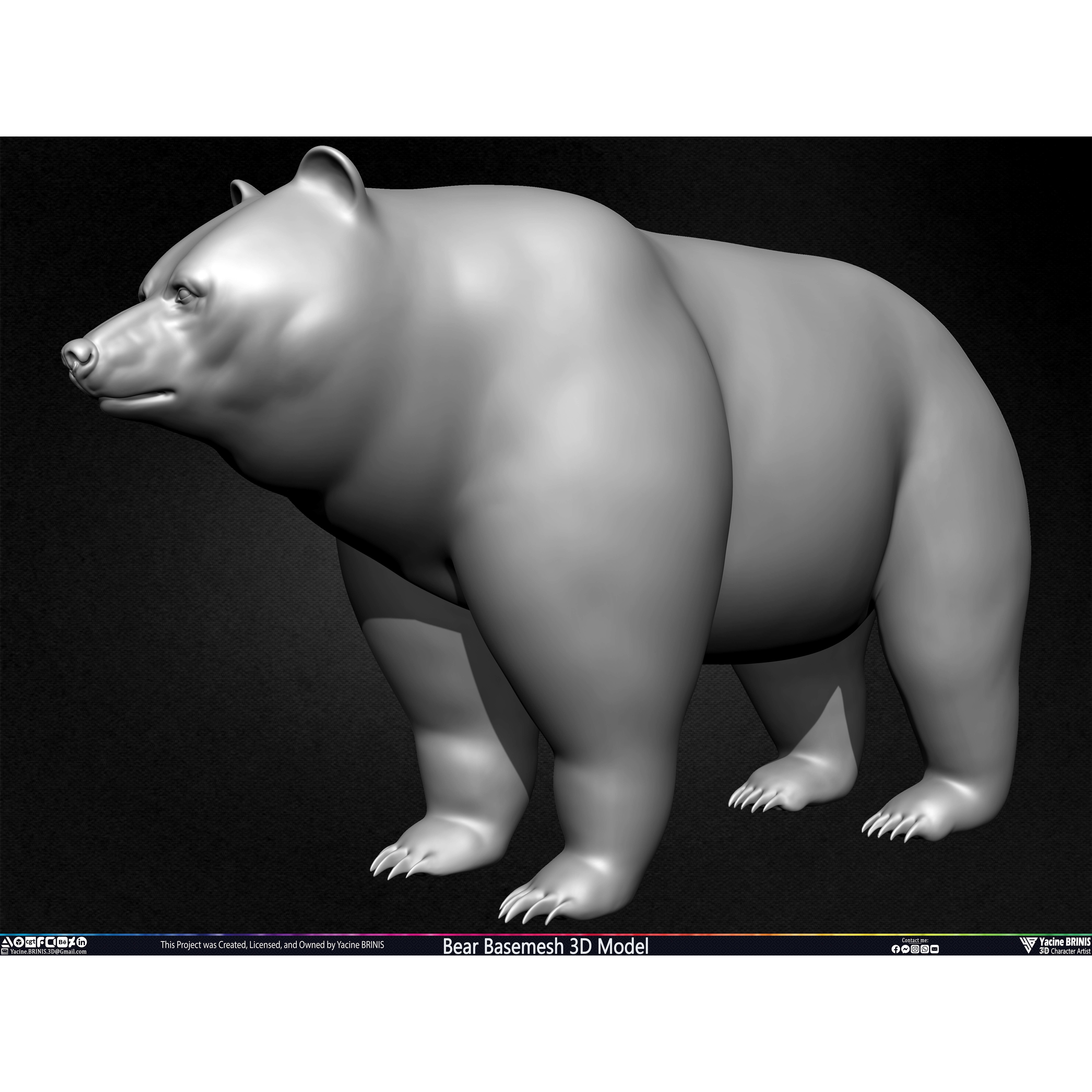 Bear Basemesh - Low-Poly Game-Ready 3D Model - View 18
