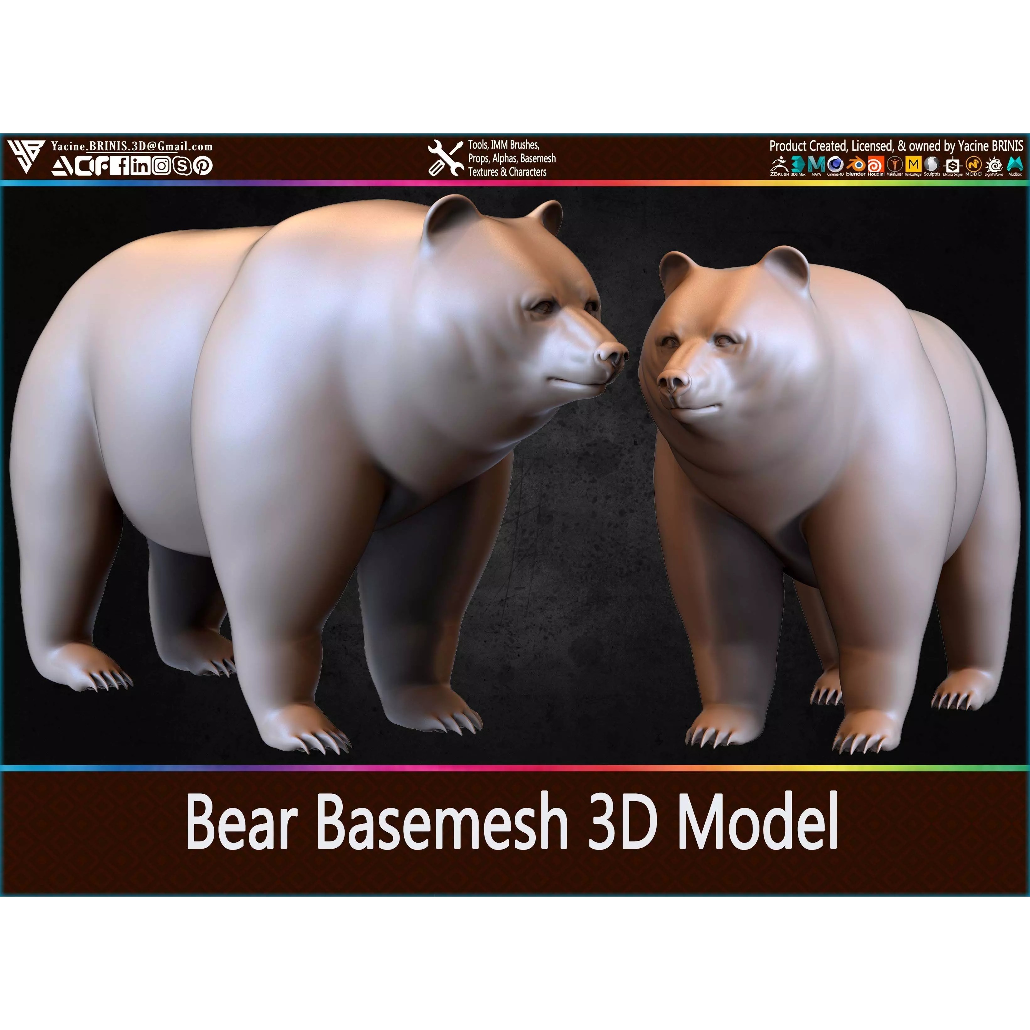 Bear Basemesh - Low-Poly Game-Ready 3D Model - View 2