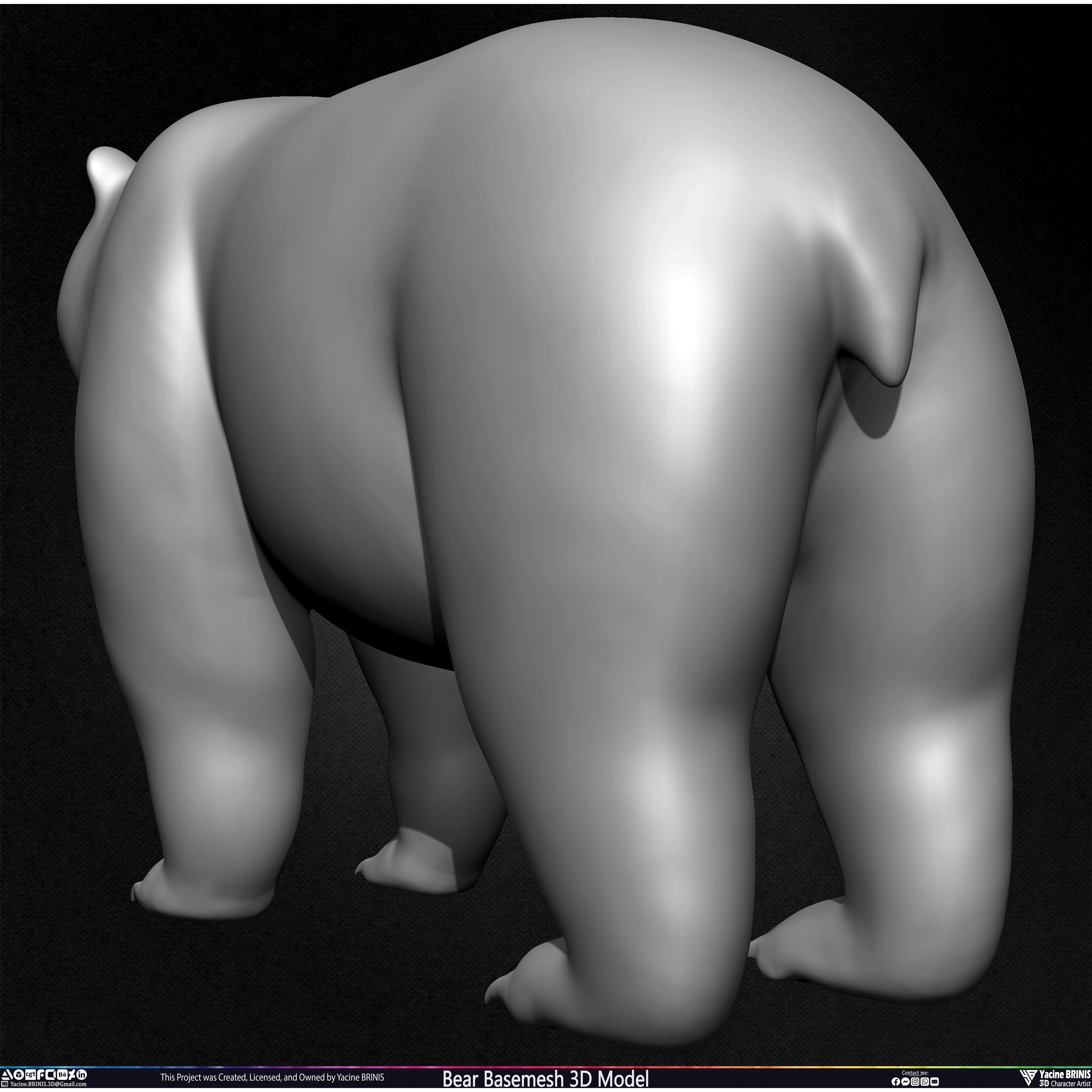 Bear Basemesh - Low-Poly Game-Ready 3D Model - View 25