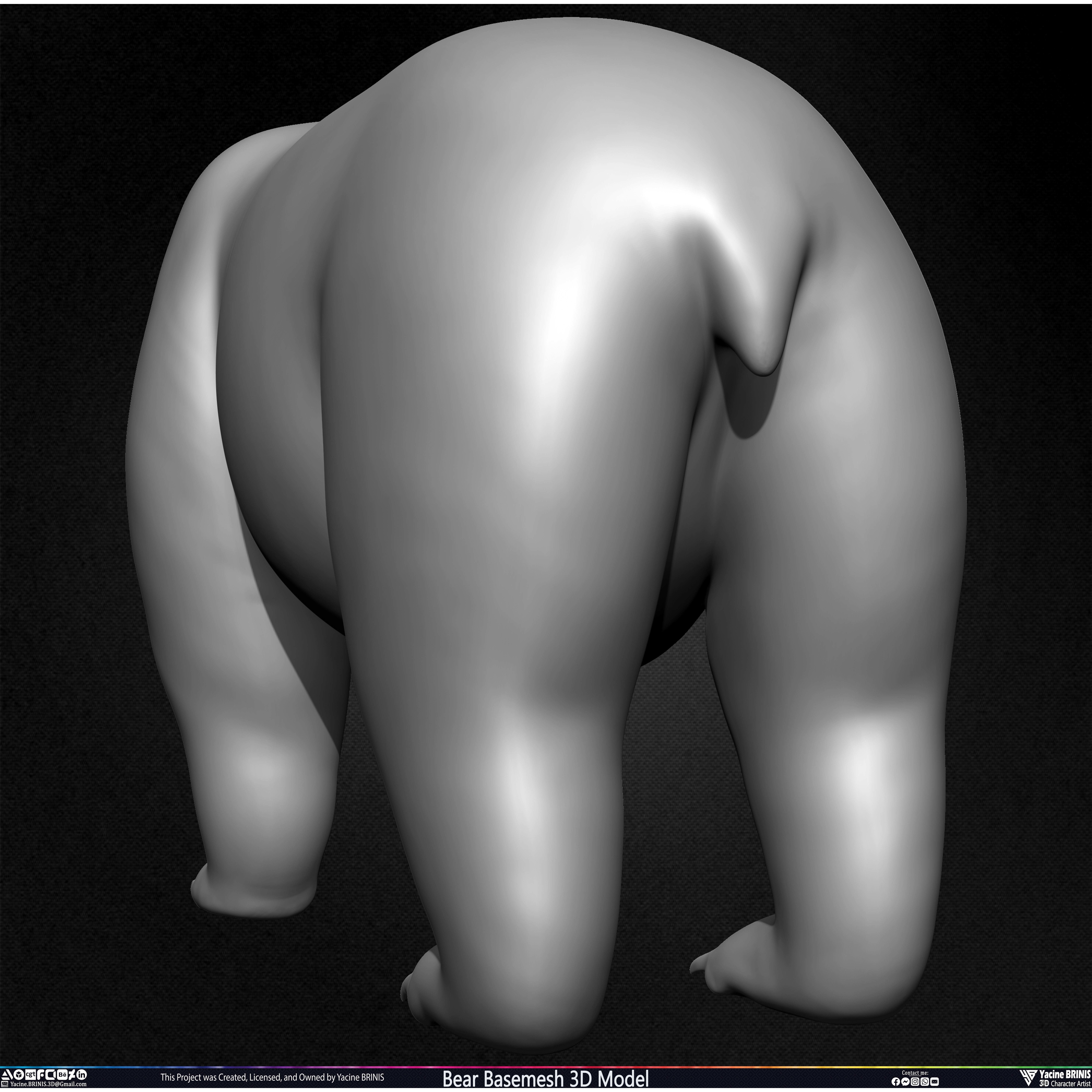 Bear Basemesh - Low-Poly Game-Ready 3D Model - View 26