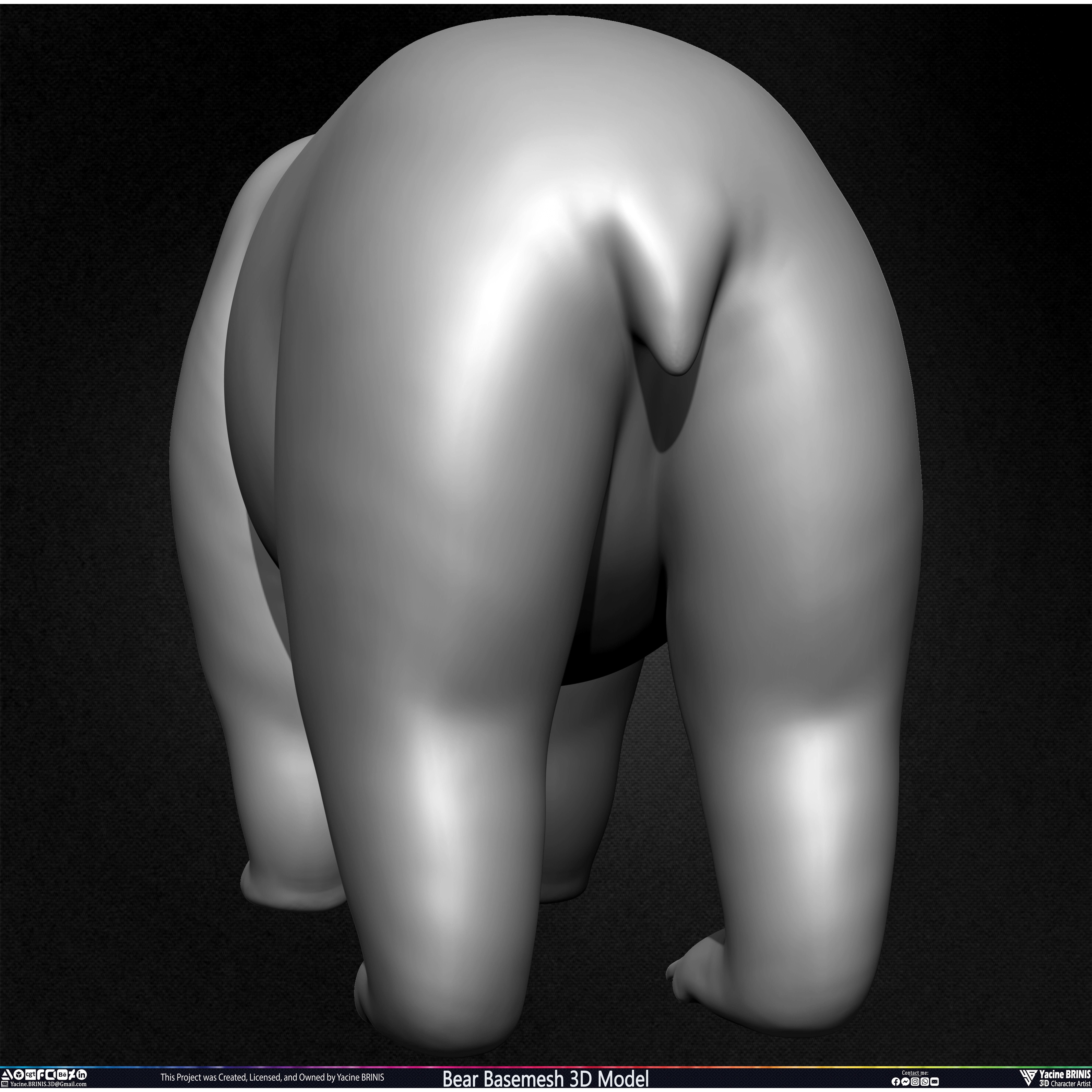 Bear Basemesh - Low-Poly Game-Ready 3D Model - View 27