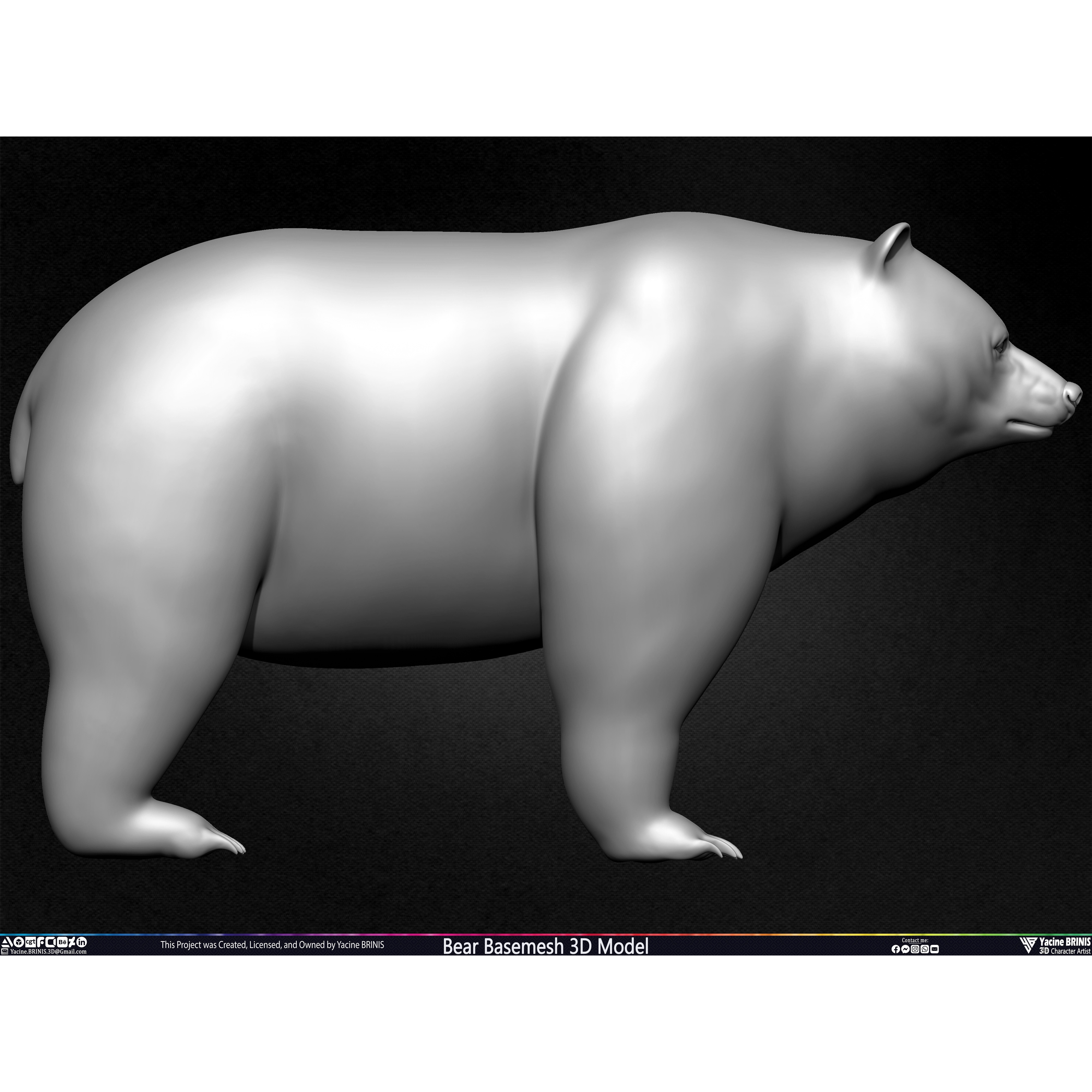 Bear Basemesh - Low-Poly Game-Ready 3D Model - View 3