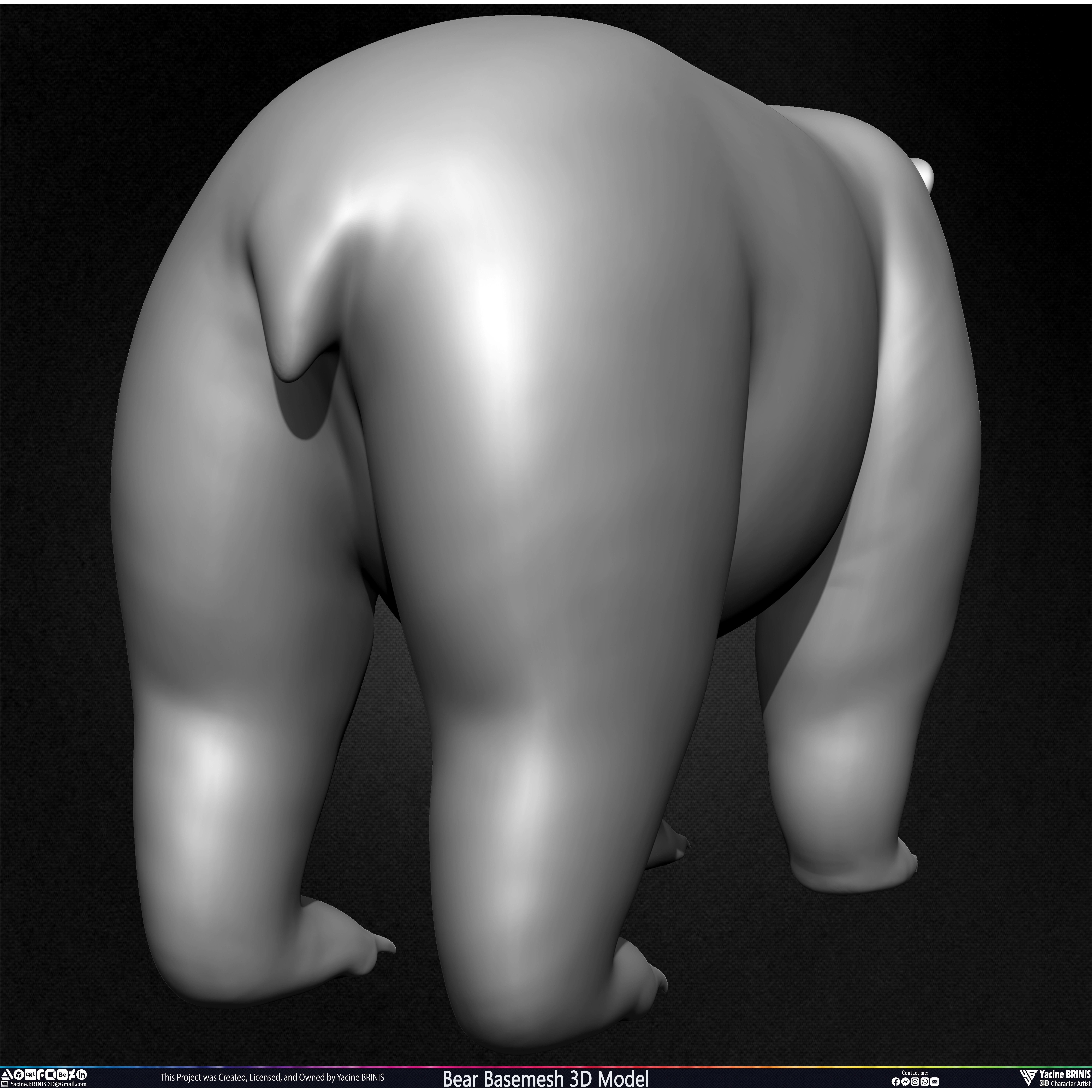 Bear Basemesh - Low-Poly Game-Ready 3D Model - View 30