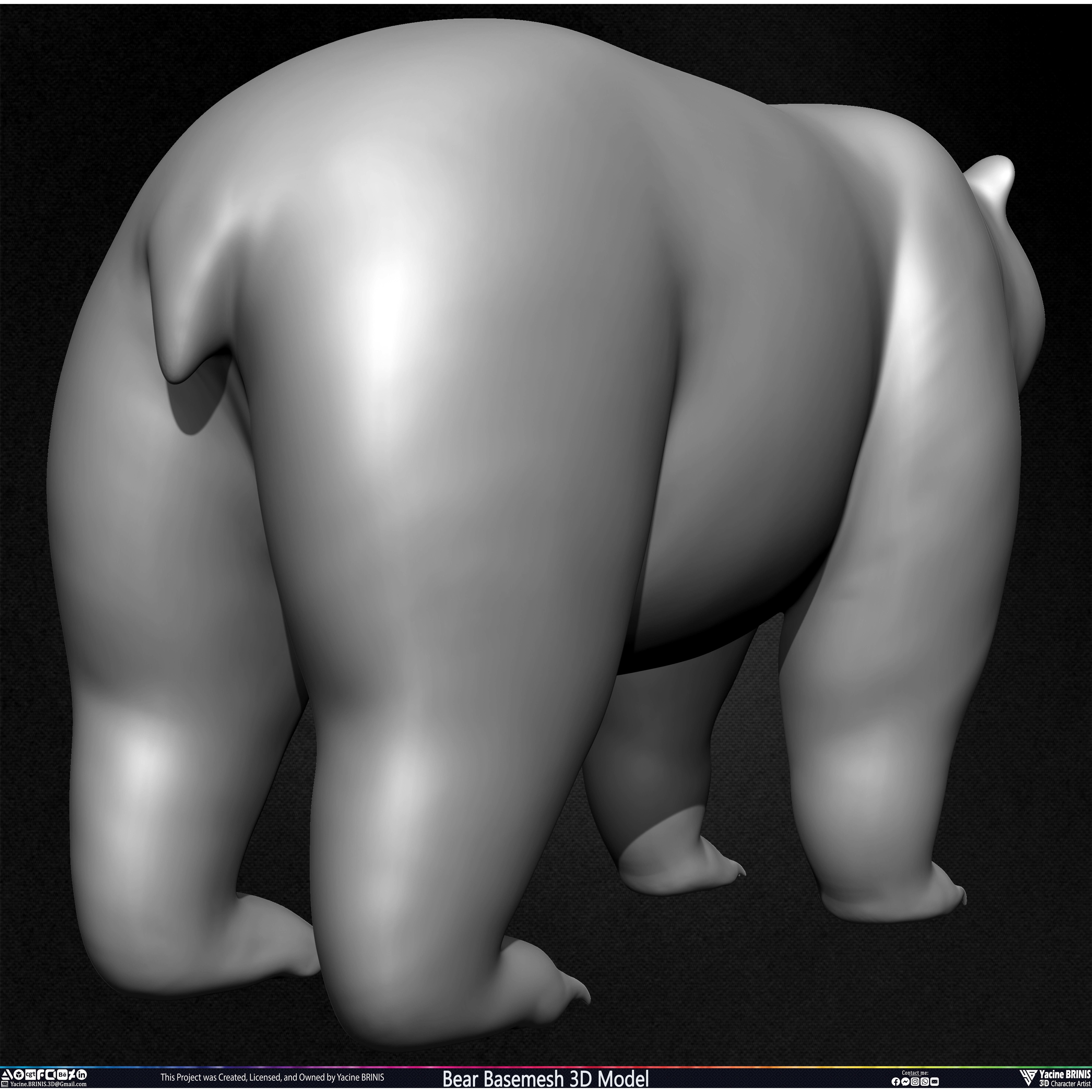 Bear Basemesh - Low-Poly Game-Ready 3D Model - View 31