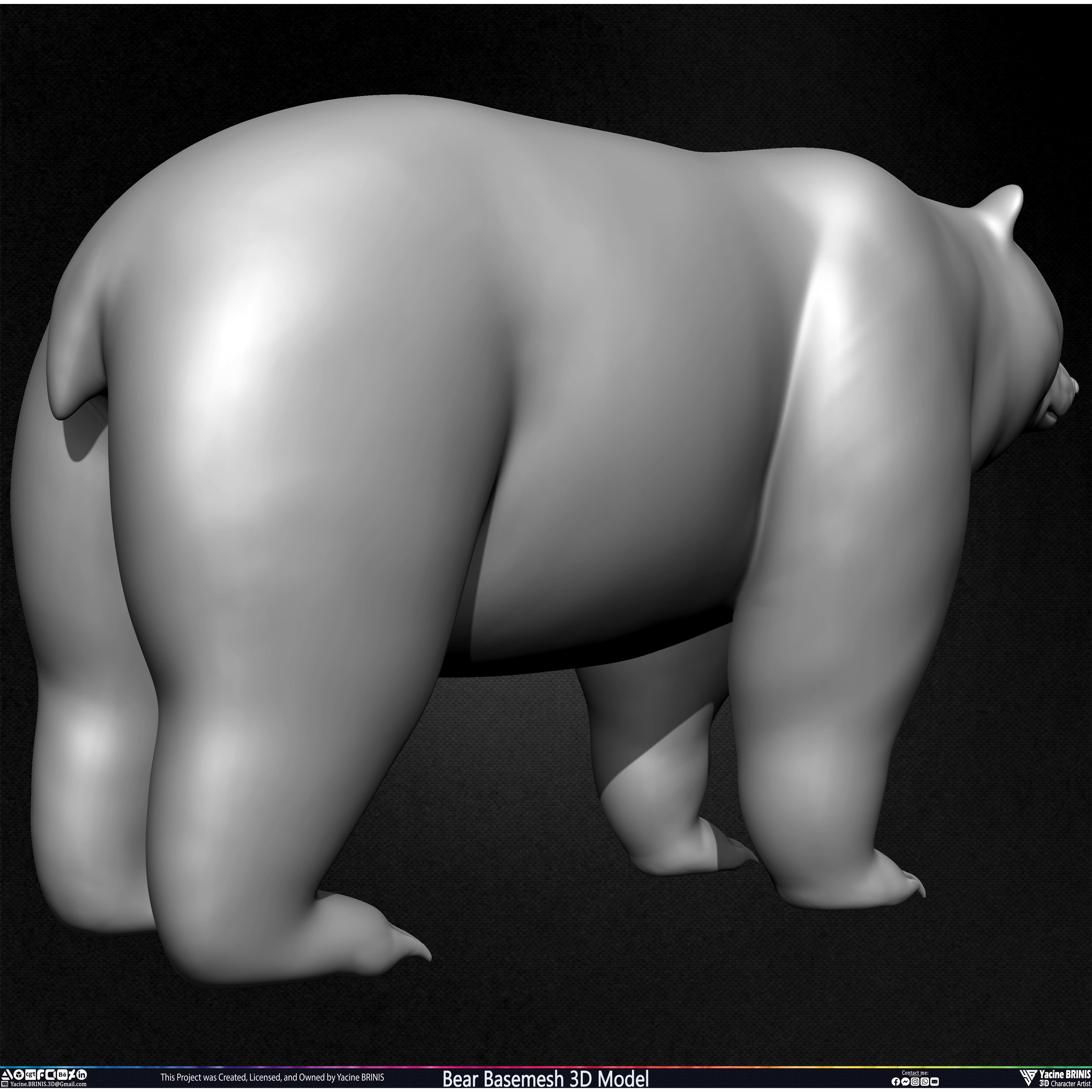 Bear Basemesh - Low-Poly Game-Ready 3D Model - View 32