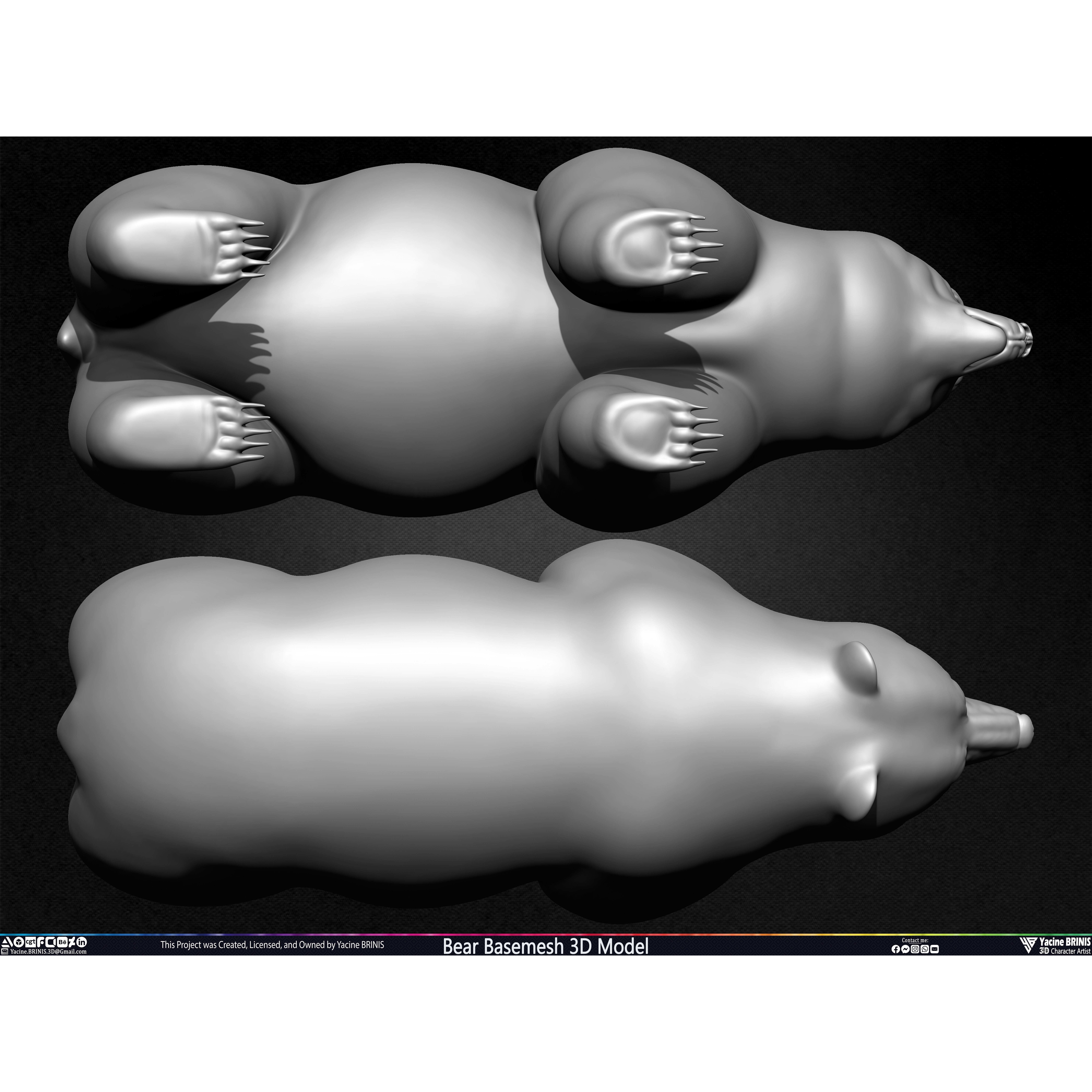 Bear Basemesh - Low-Poly Game-Ready 3D Model - View 34