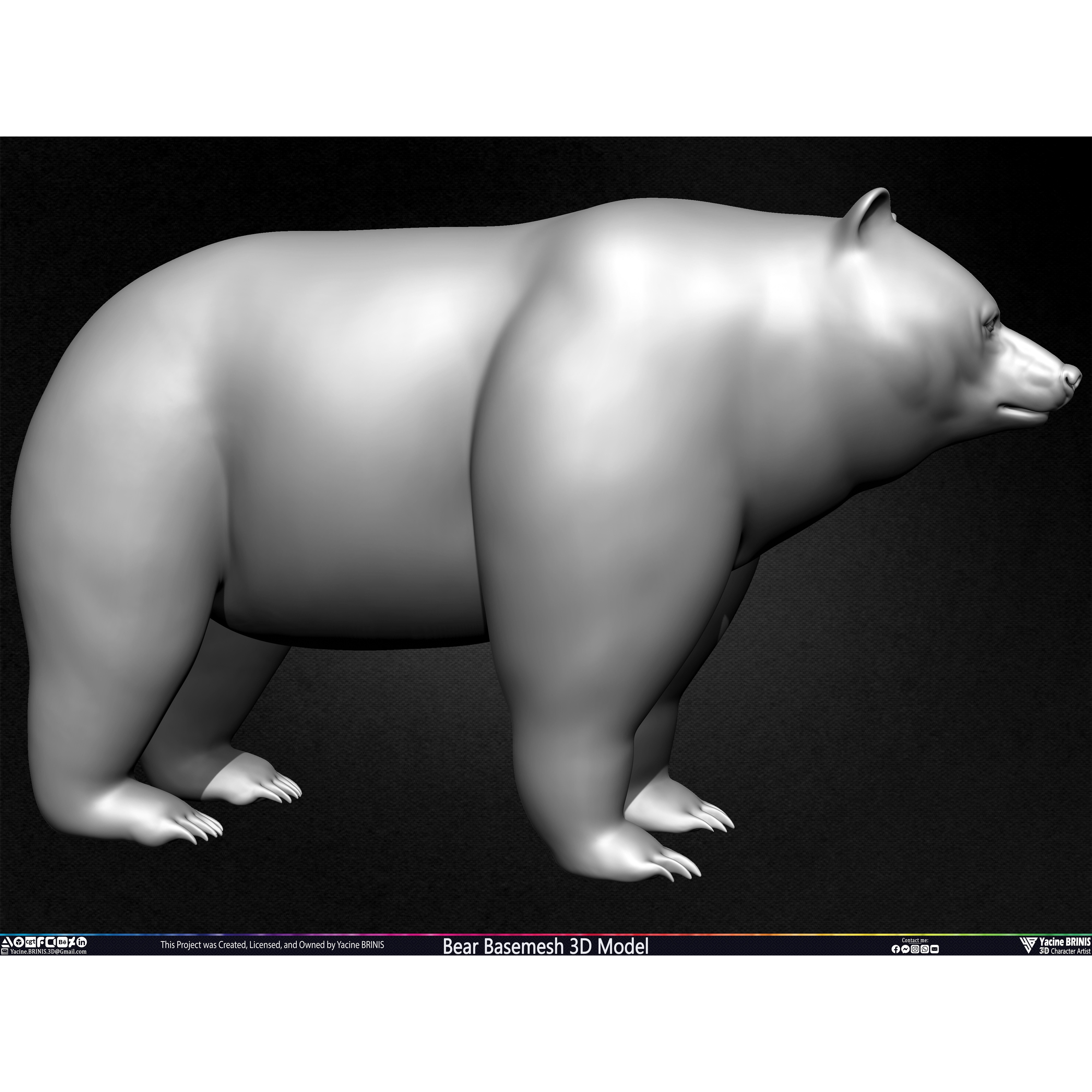 Bear Basemesh - Low-Poly Game-Ready 3D Model - View 4