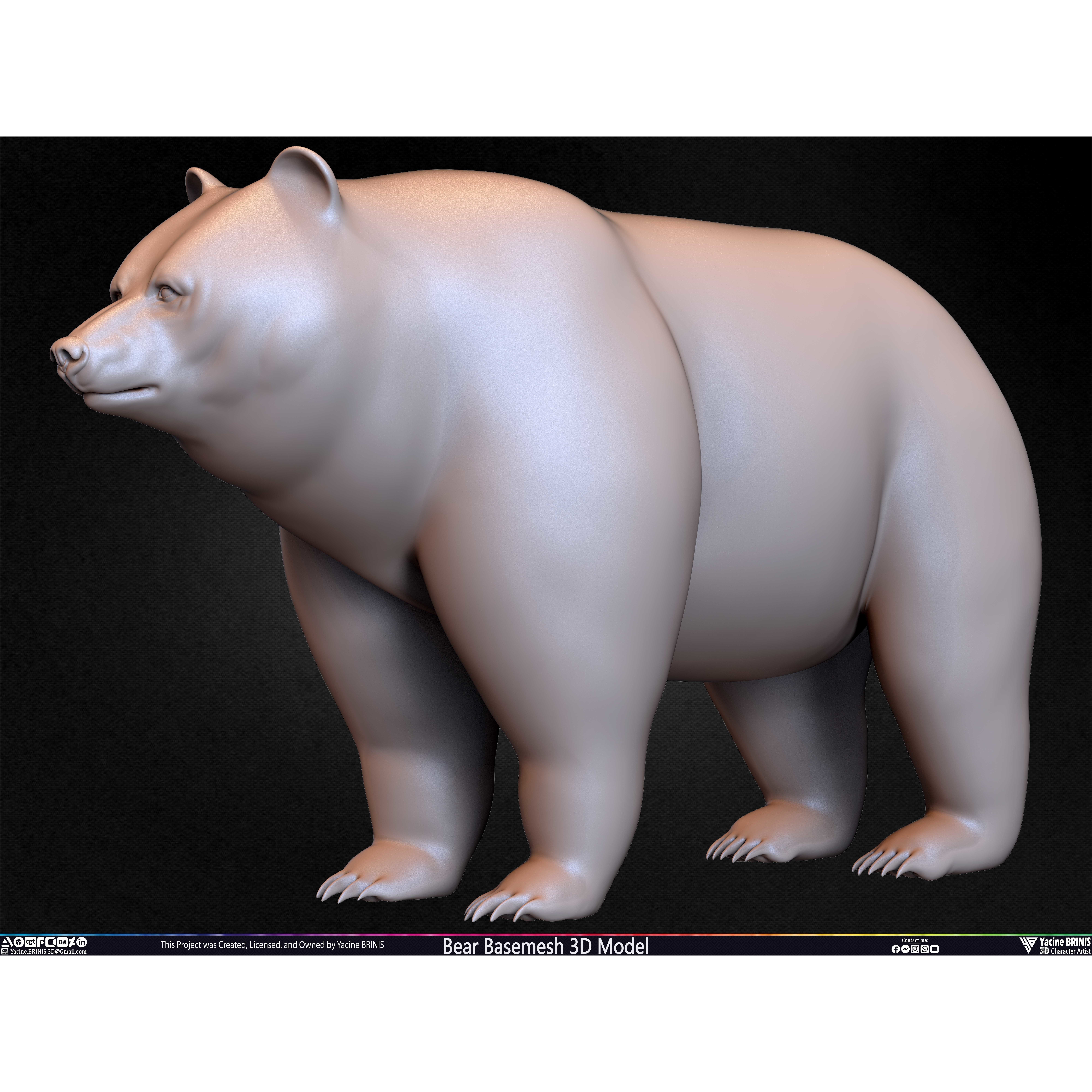Bear Basemesh - Low-Poly Game-Ready 3D Model - View 42