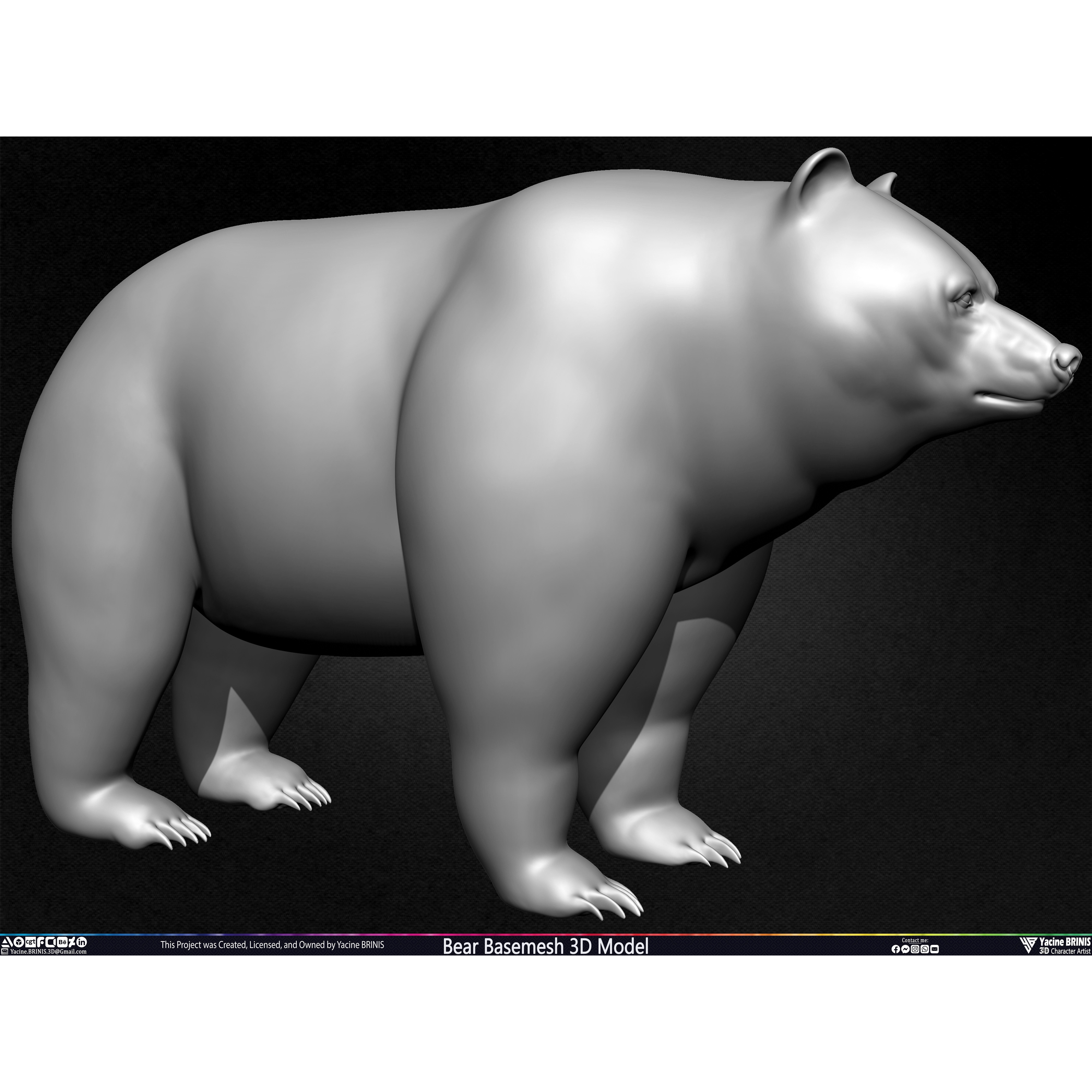 Bear Basemesh - Low-Poly Game-Ready 3D Model - View 5
