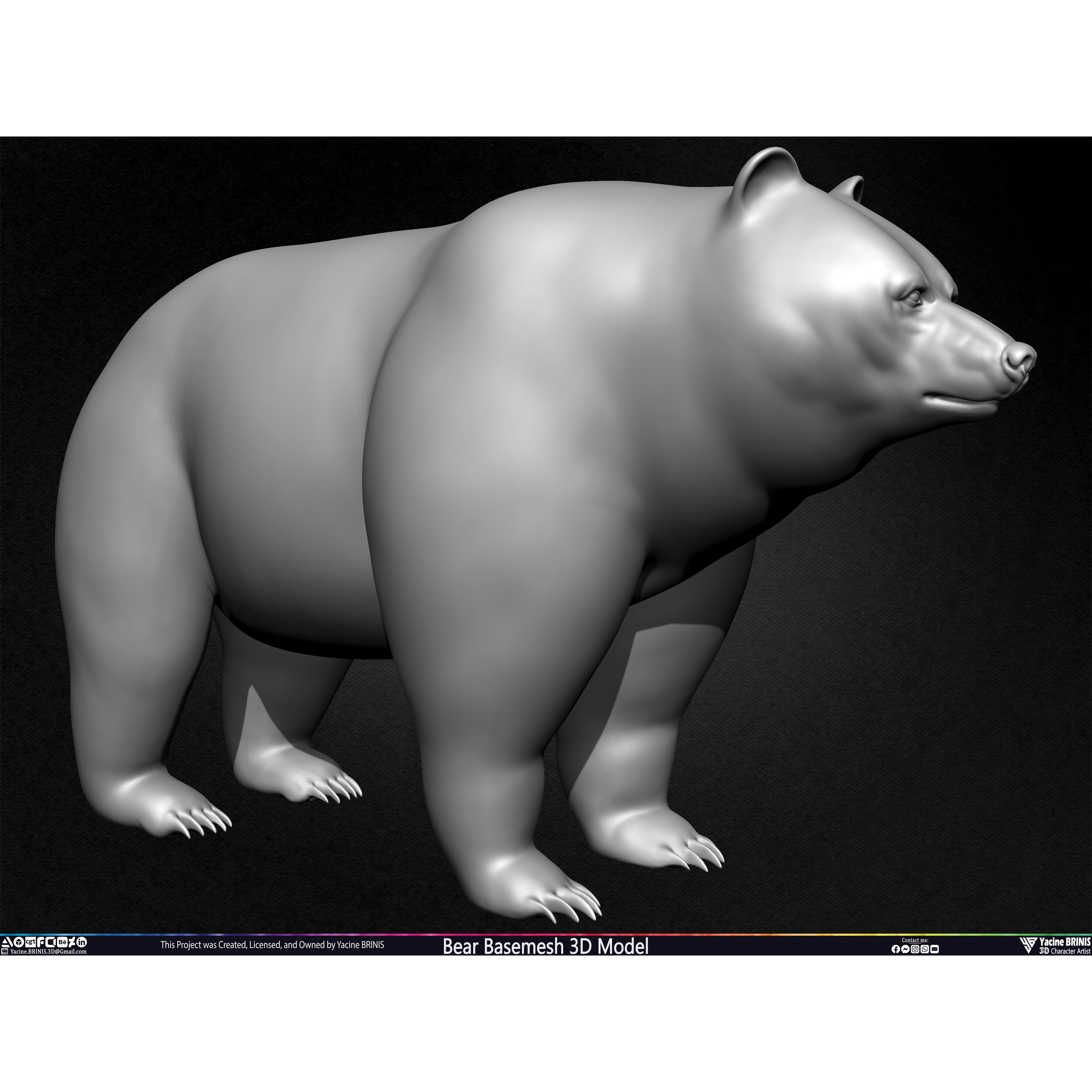 Bear Basemesh - Low-Poly Game-Ready 3D Model - View 6
