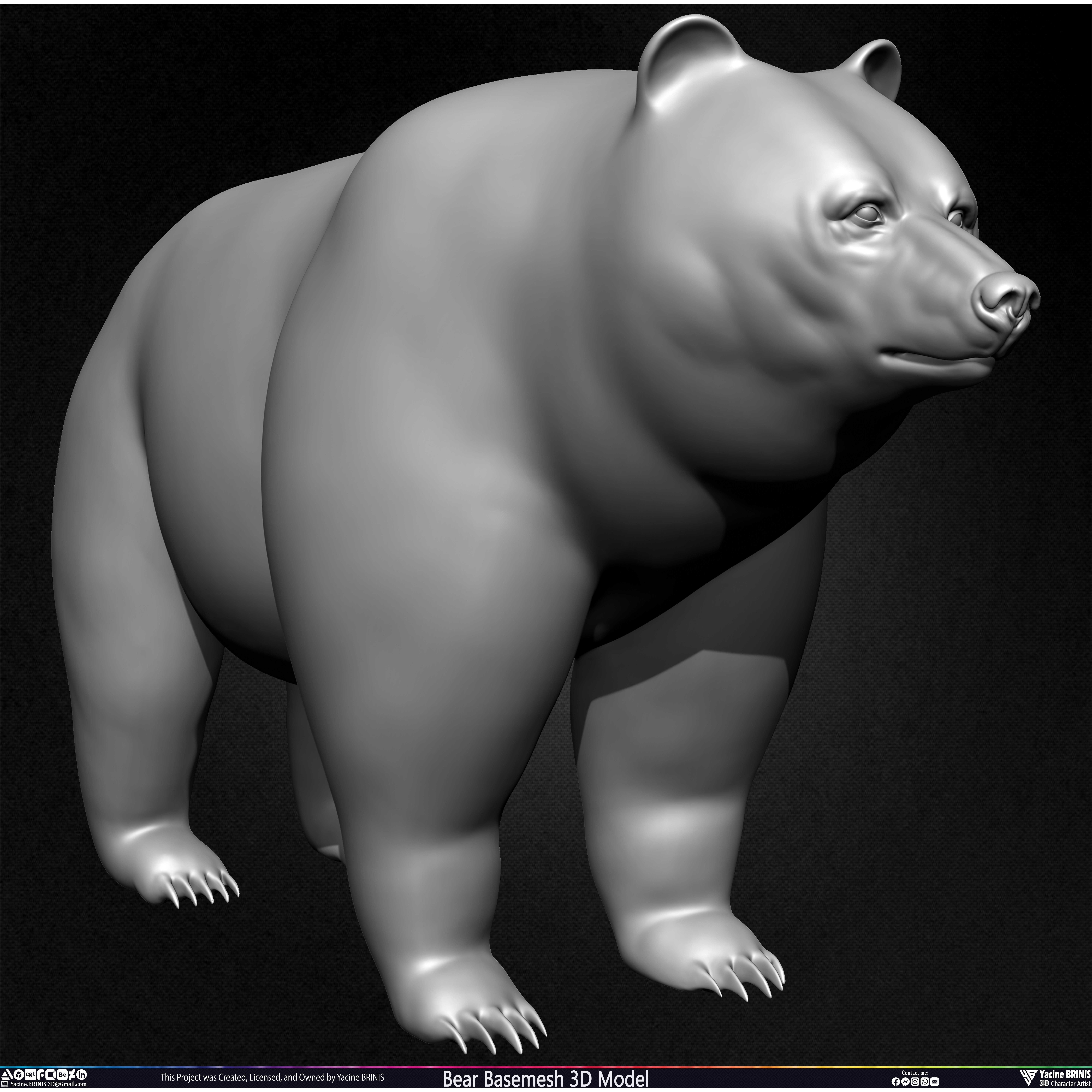 Bear Basemesh - Low-Poly Game-Ready 3D Model - View 8