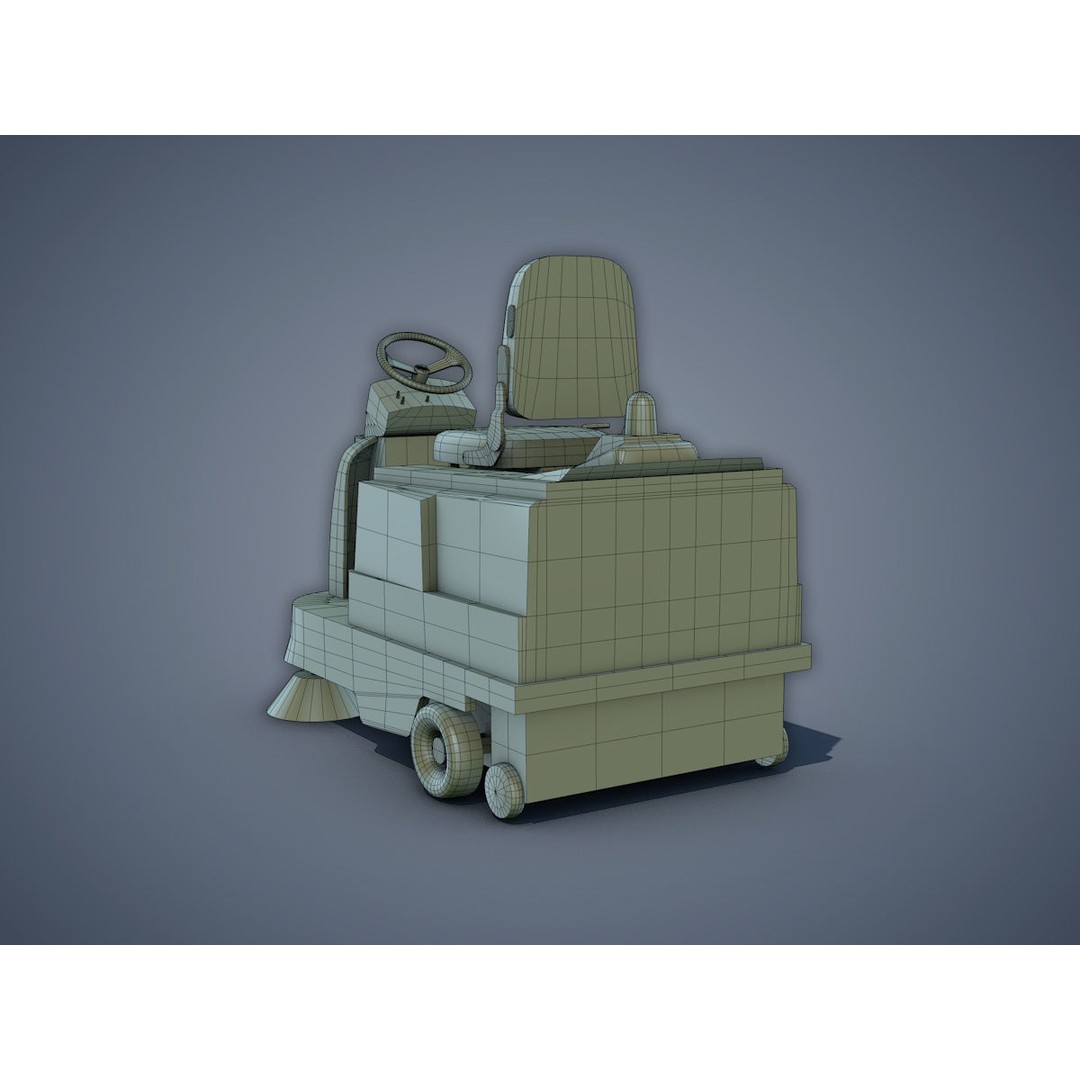 Electric Sweeping Car 3D Model – Low Poly Game Asset, FBX, PBR