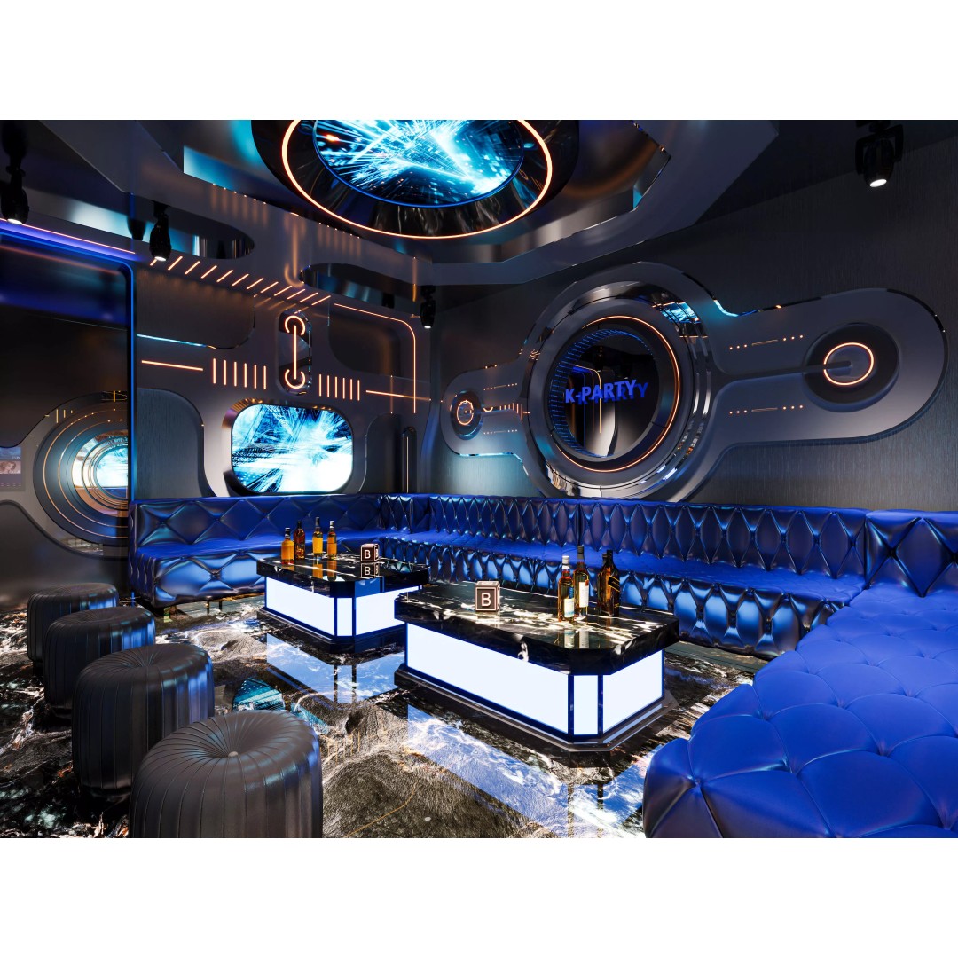 KTV Room 3D Model – Low Poly Cyberpunk Nightclub Design, FBX - View 3