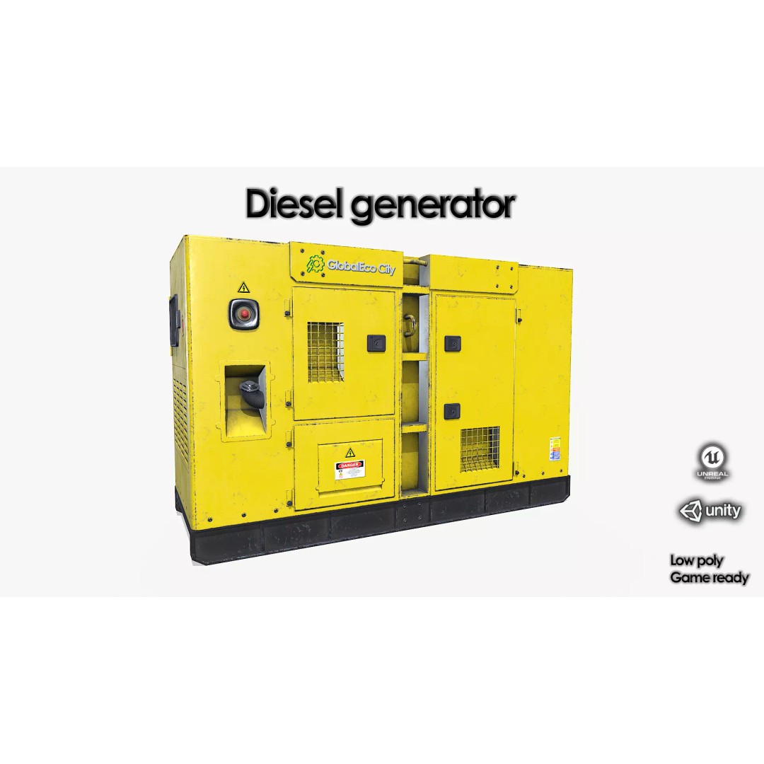 Diesel Generator 3D Model – Low Poly Game Asset, FBX and OBJ Formats - View 2