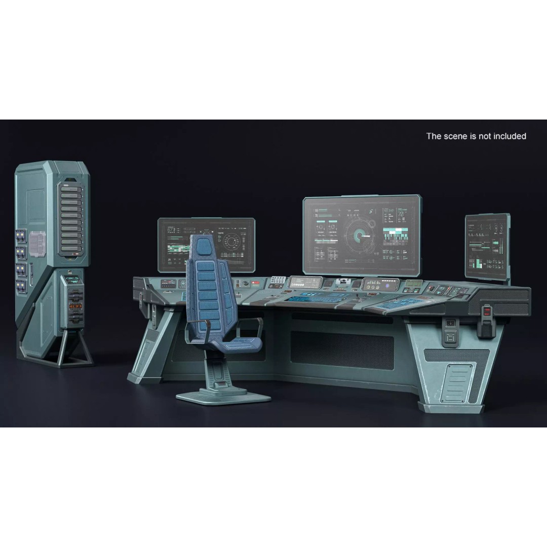 Sci-Fi Control Console 3D Model – Low Poly Command Desk, Game Ready - View 3