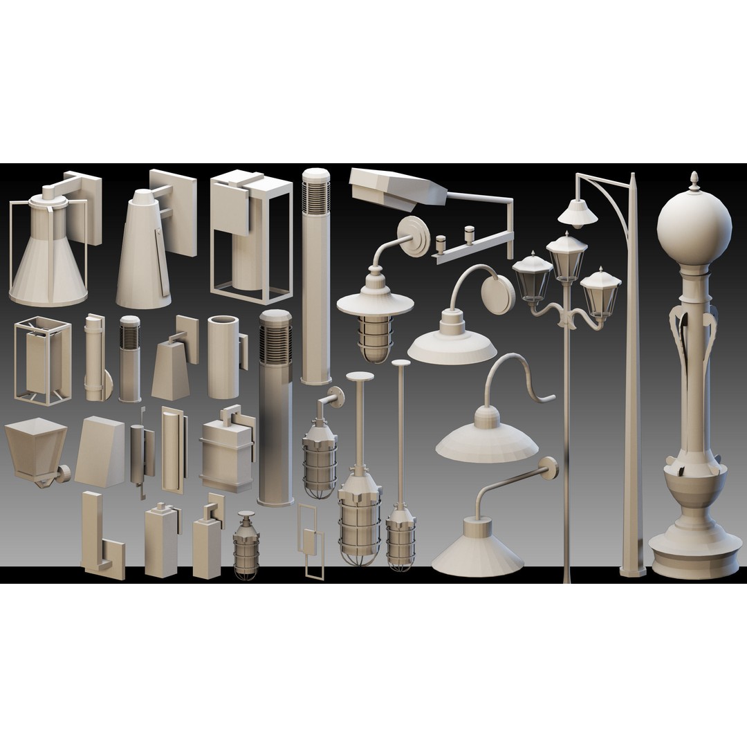 Urban Lighting Props 3D Model – High Detail Low Poly Kitbash, FBX, OBJ - View 10
