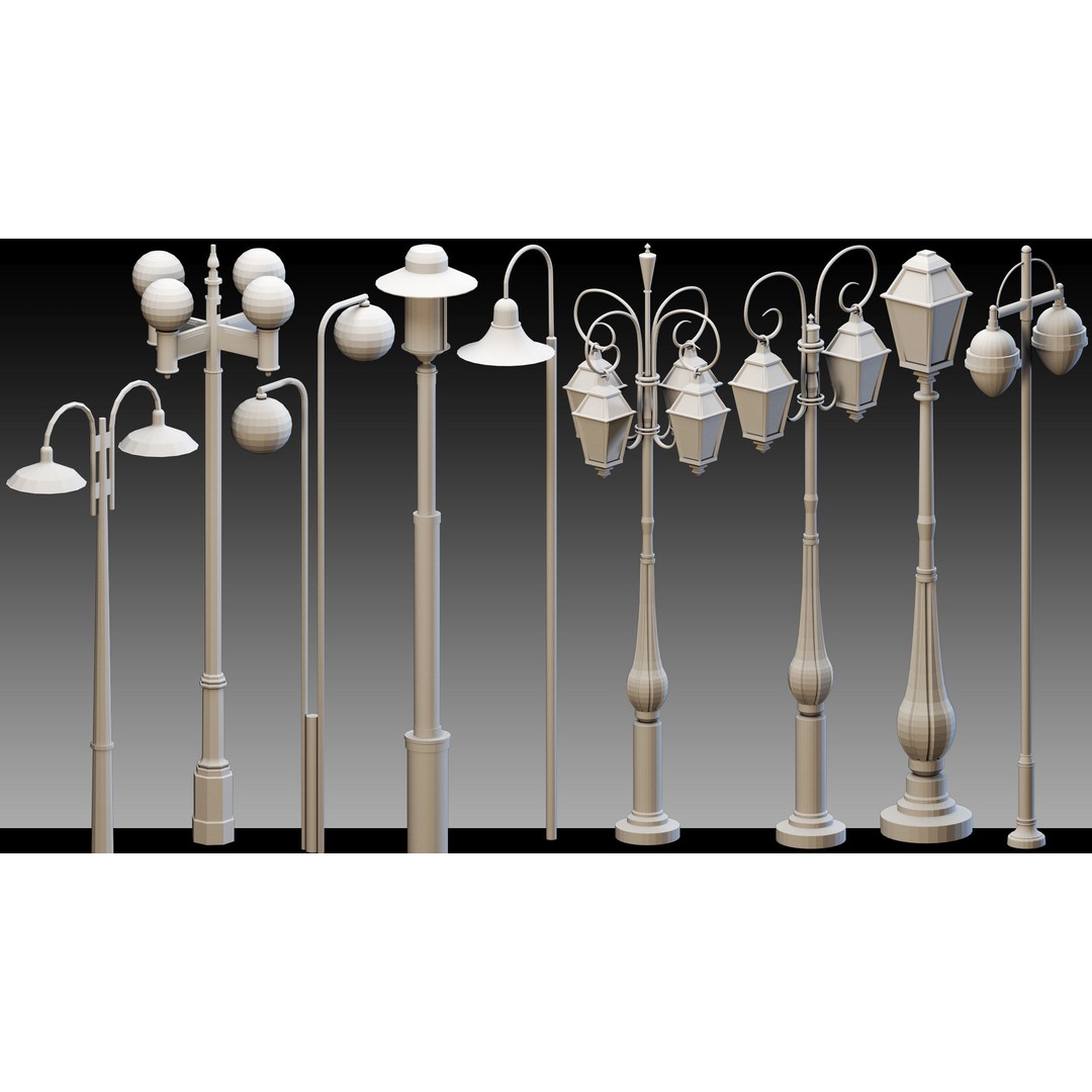Urban Lighting Props 3D Model – High Detail Low Poly Kitbash, FBX, OBJ - View 3