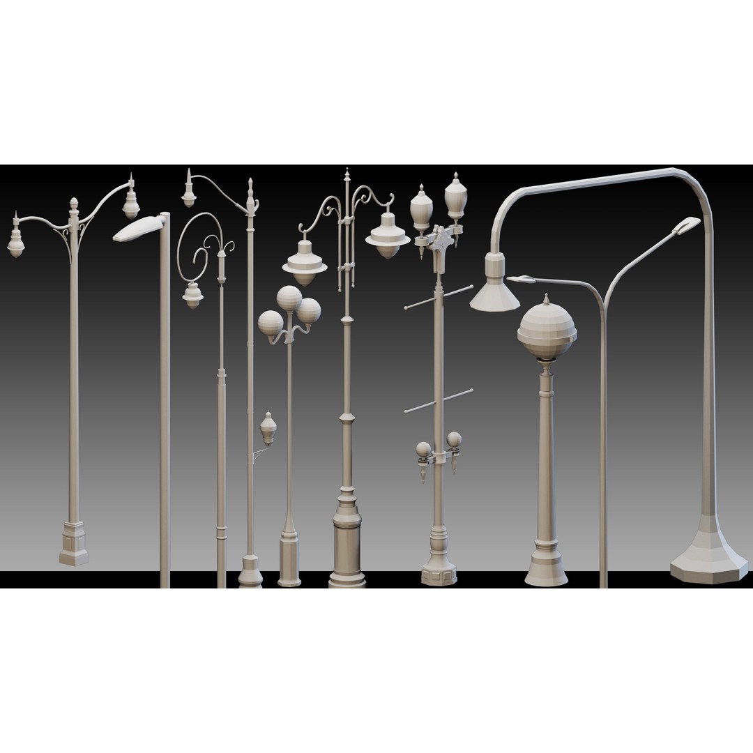 Urban Lighting Props 3D Model – High Detail Low Poly Kitbash, FBX, OBJ - View 4