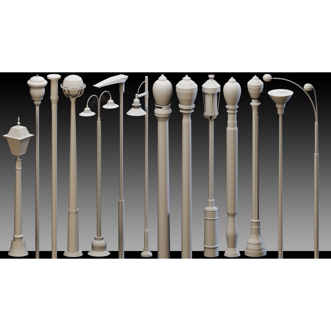 Urban Lighting Props 3D Model – High Detail Low Poly Kitbash, FBX, OBJ - View 5