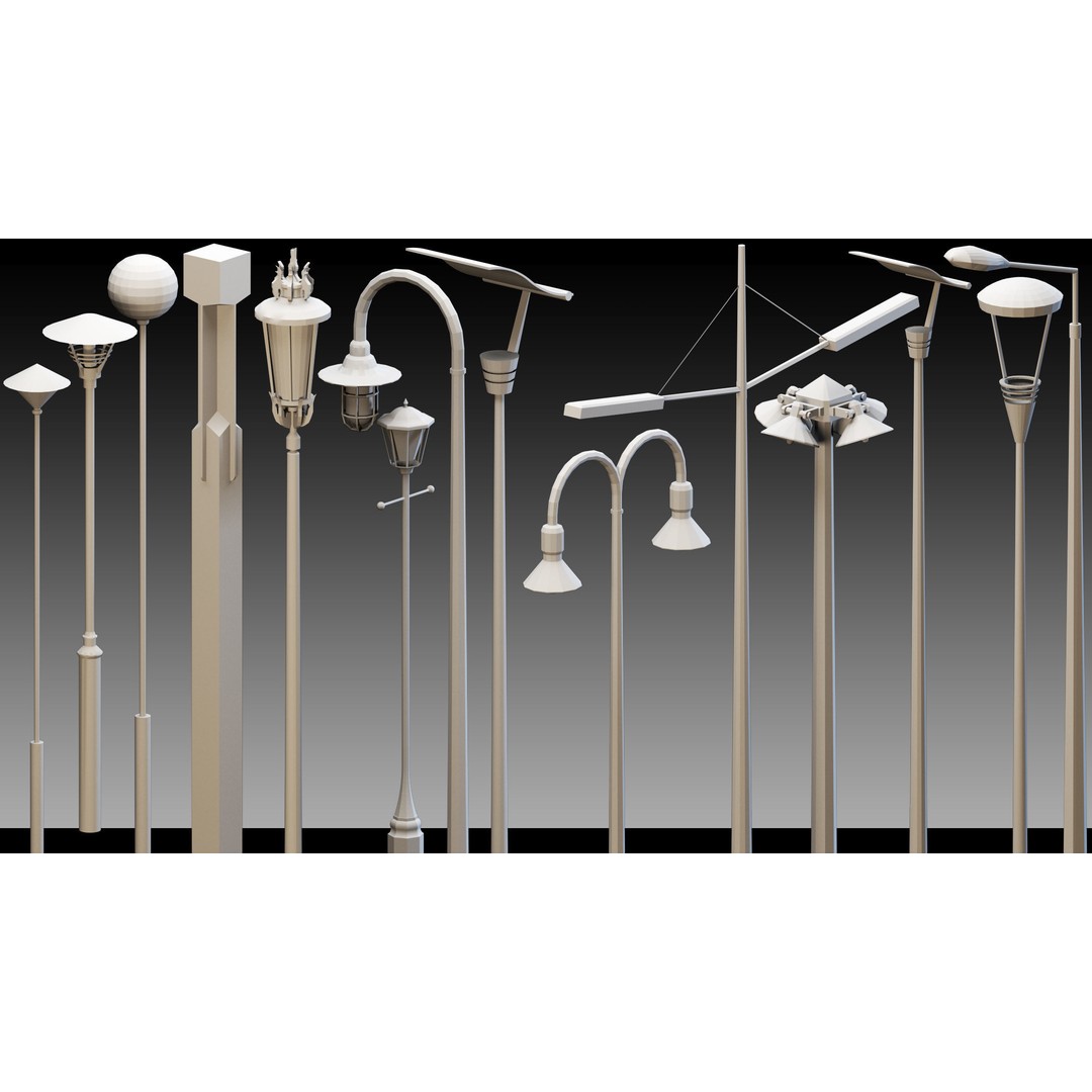 Urban Lighting Props 3D Model – High Detail Low Poly Kitbash, FBX, OBJ - View 7