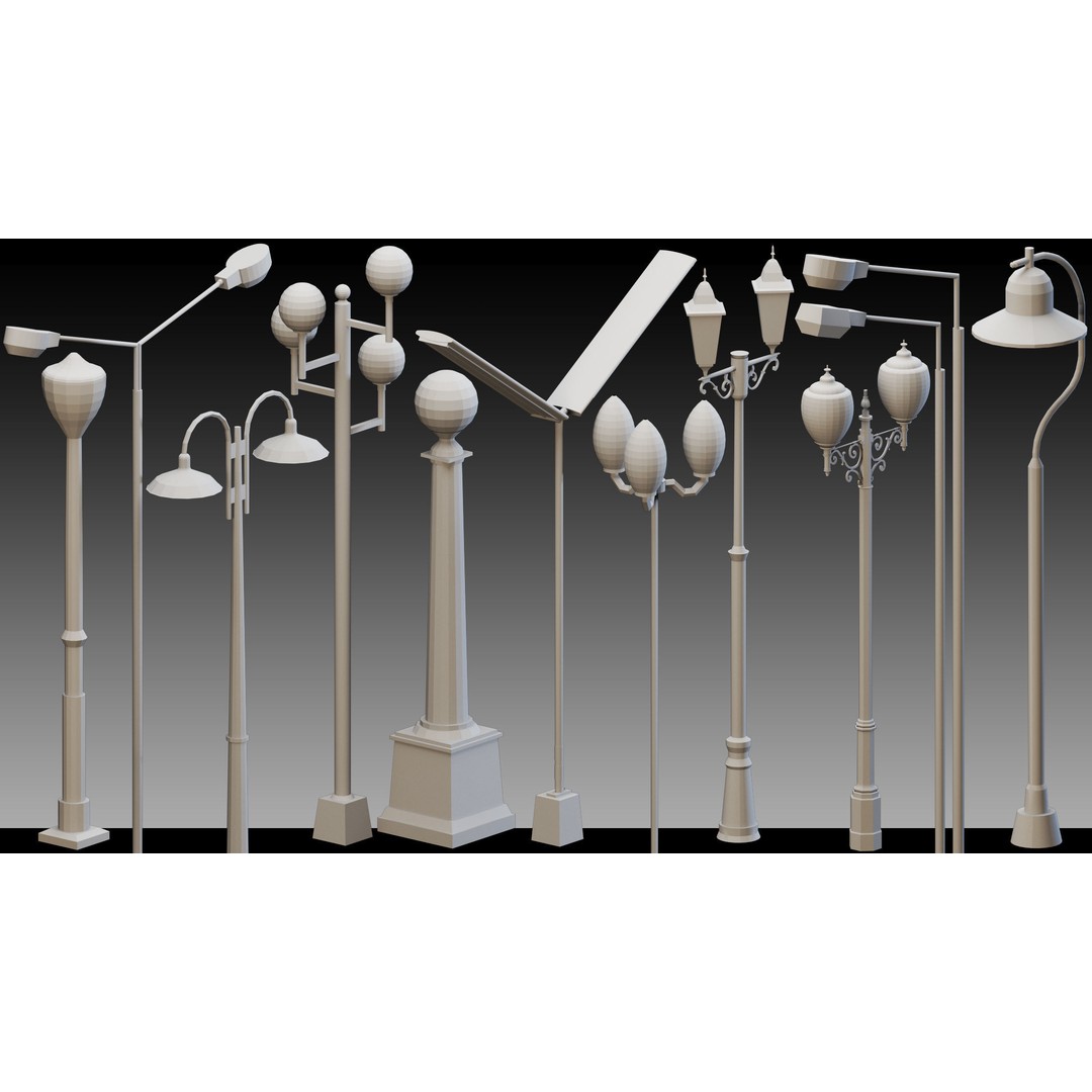 Urban Lighting Props 3D Model – High Detail Low Poly Kitbash, FBX, OBJ - View 8