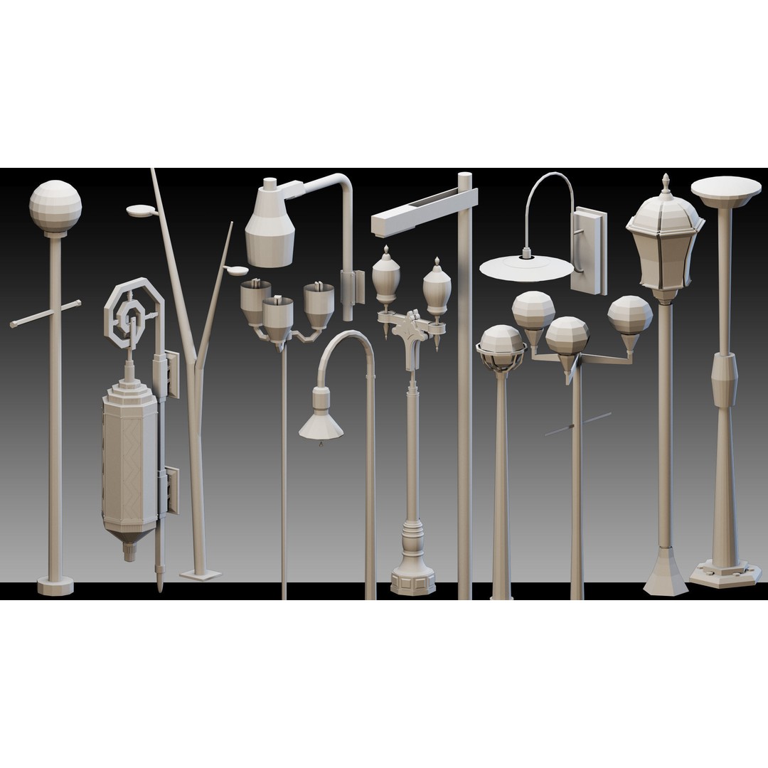 Urban Lighting Props 3D Model – High Detail Low Poly Kitbash, FBX, OBJ - View 9