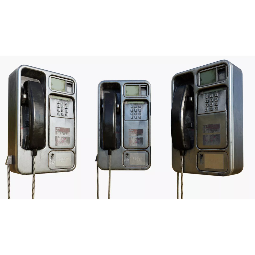 Realistic Payphone 3D Model – Low Poly Game-Ready Asset, FBX, OBJ - View 2