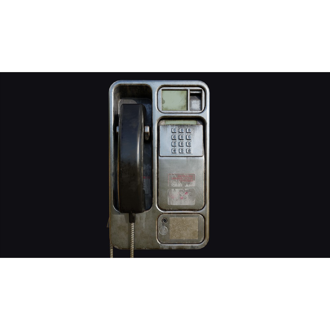 Realistic Payphone 3D Model – Low Poly Game-Ready Asset, FBX, OBJ - View 3