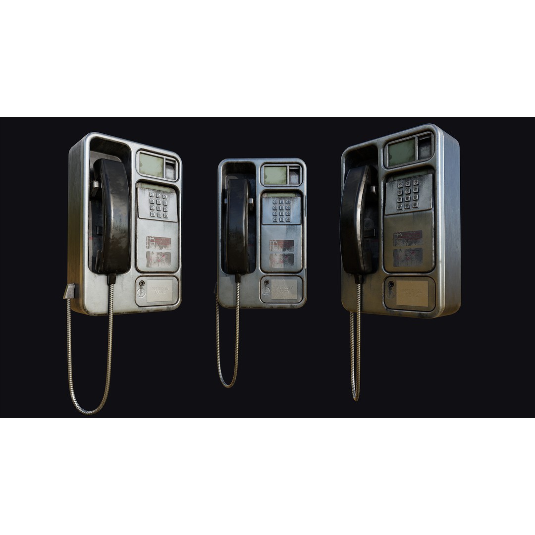 Realistic Payphone 3D Model – Low Poly Game-Ready Asset, FBX, OBJ - View 4