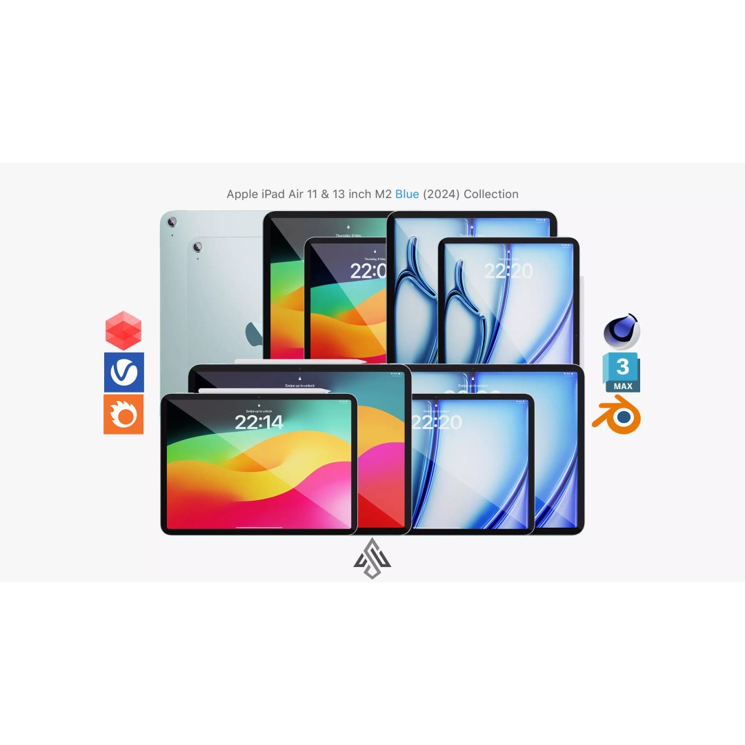 Apple iPad Air 3D Model – Detailed Blue M2 Collection, PBR Textures - View 2