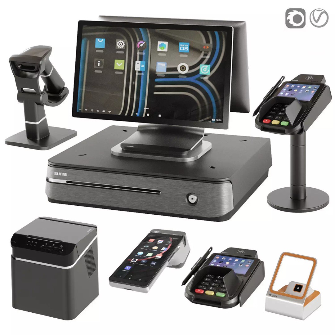 SUNMI Cash Register Equipment 3D Model – PBR Textured, FBX & OBJ - View 2