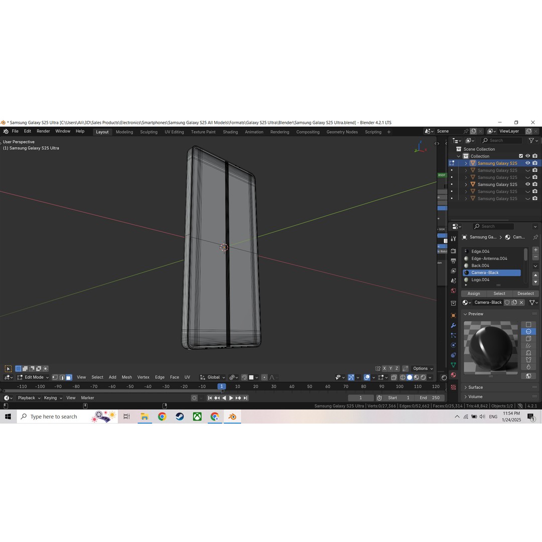 Samsung Galaxy S25 Ultra 3D Model – Low Poly Game-Ready Asset, FBX, Blender