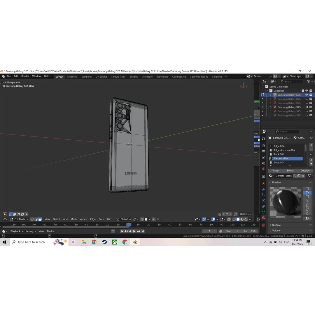 Samsung Galaxy S25 Ultra 3D Model – Low Poly Game-Ready Asset, FBX, Blender - View 9