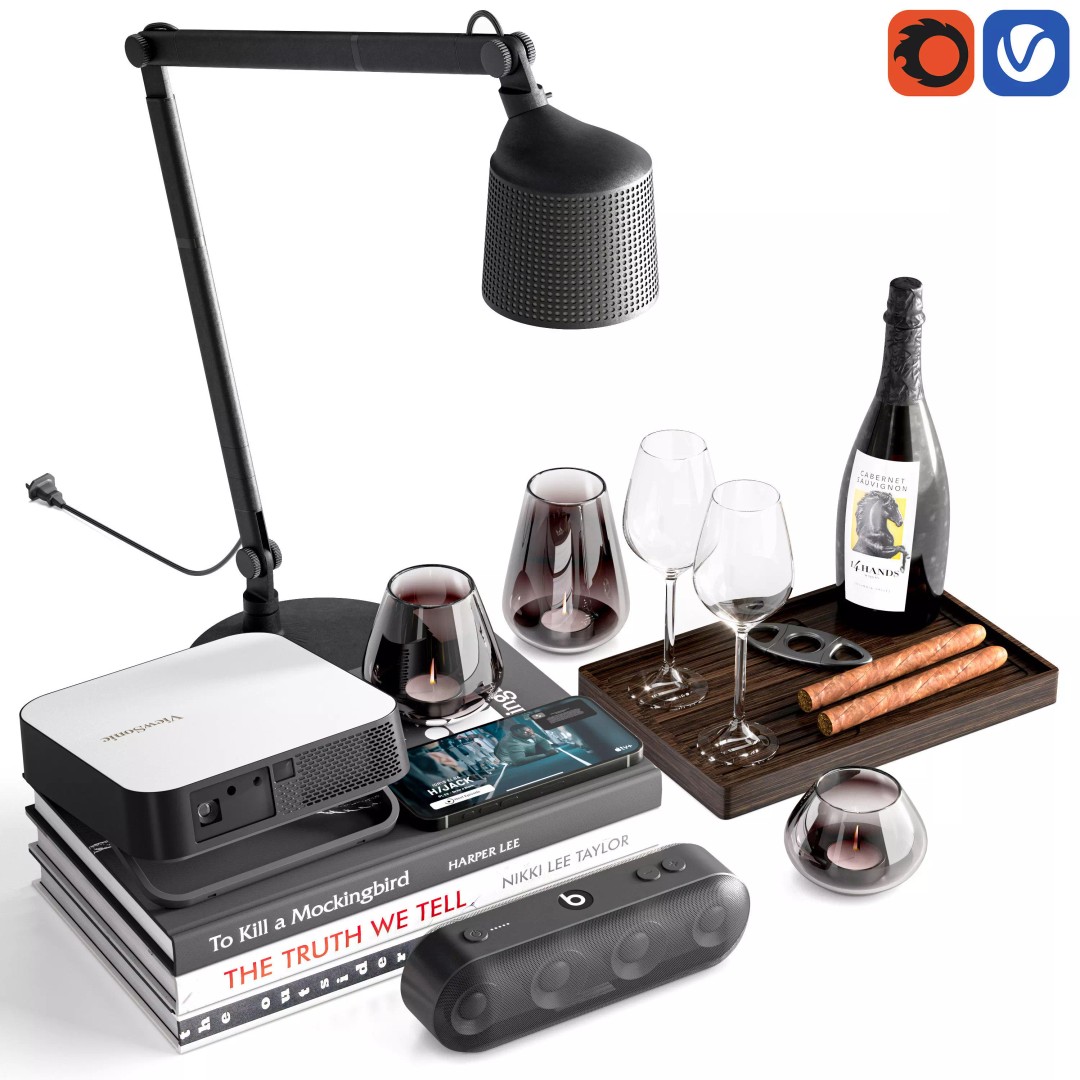 Movie Night Decorative Set 3D Model – High Detail Interior Asset, FBX, OBJ - View 2
