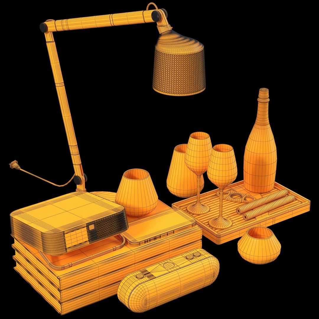 Movie Night Decorative Set 3D Model – High Detail Interior Asset, FBX, OBJ - View 9