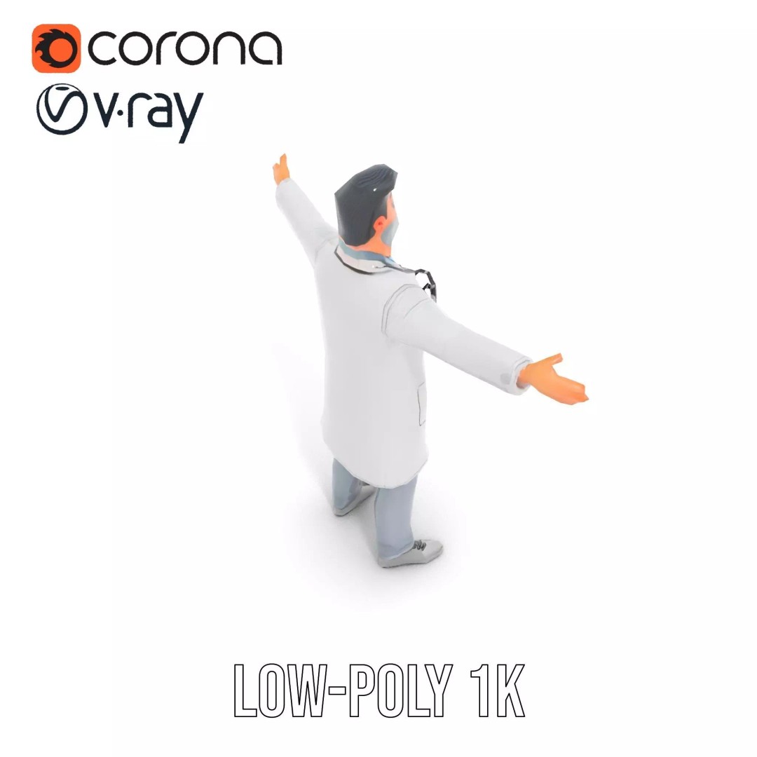 Animated Doctor Character 3D Model – Low Poly Rigged Asset, FBX - View 20