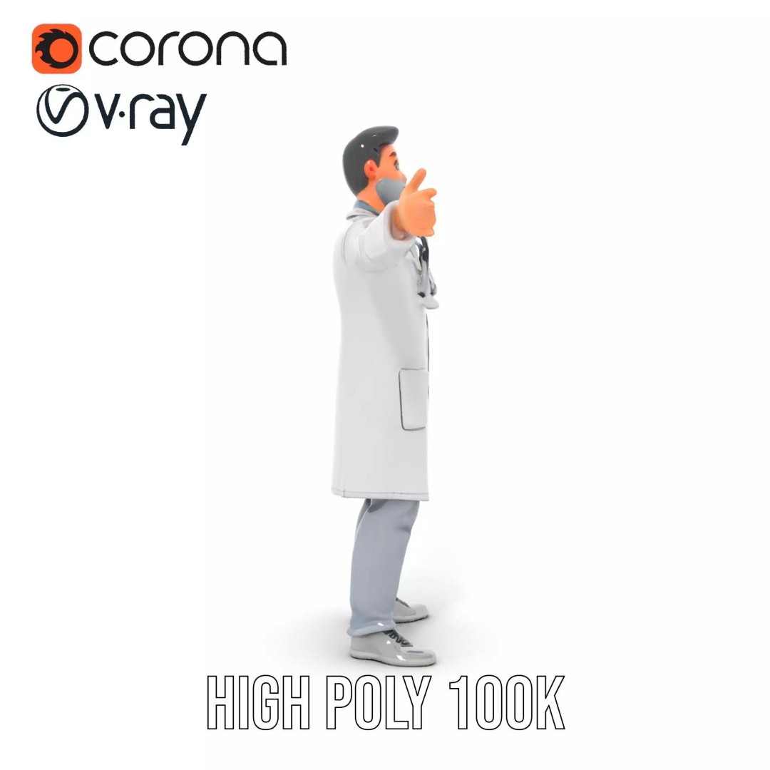 Animated Doctor Character 3D Model – Low Poly Rigged Asset, FBX - View 24