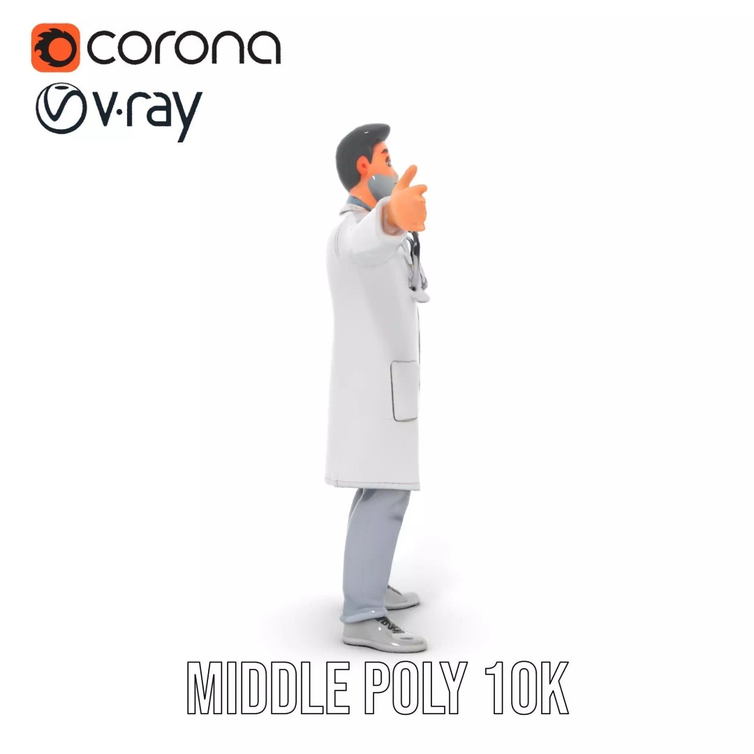 Animated Doctor Character 3D Model – Low Poly Rigged Asset, FBX - View 25