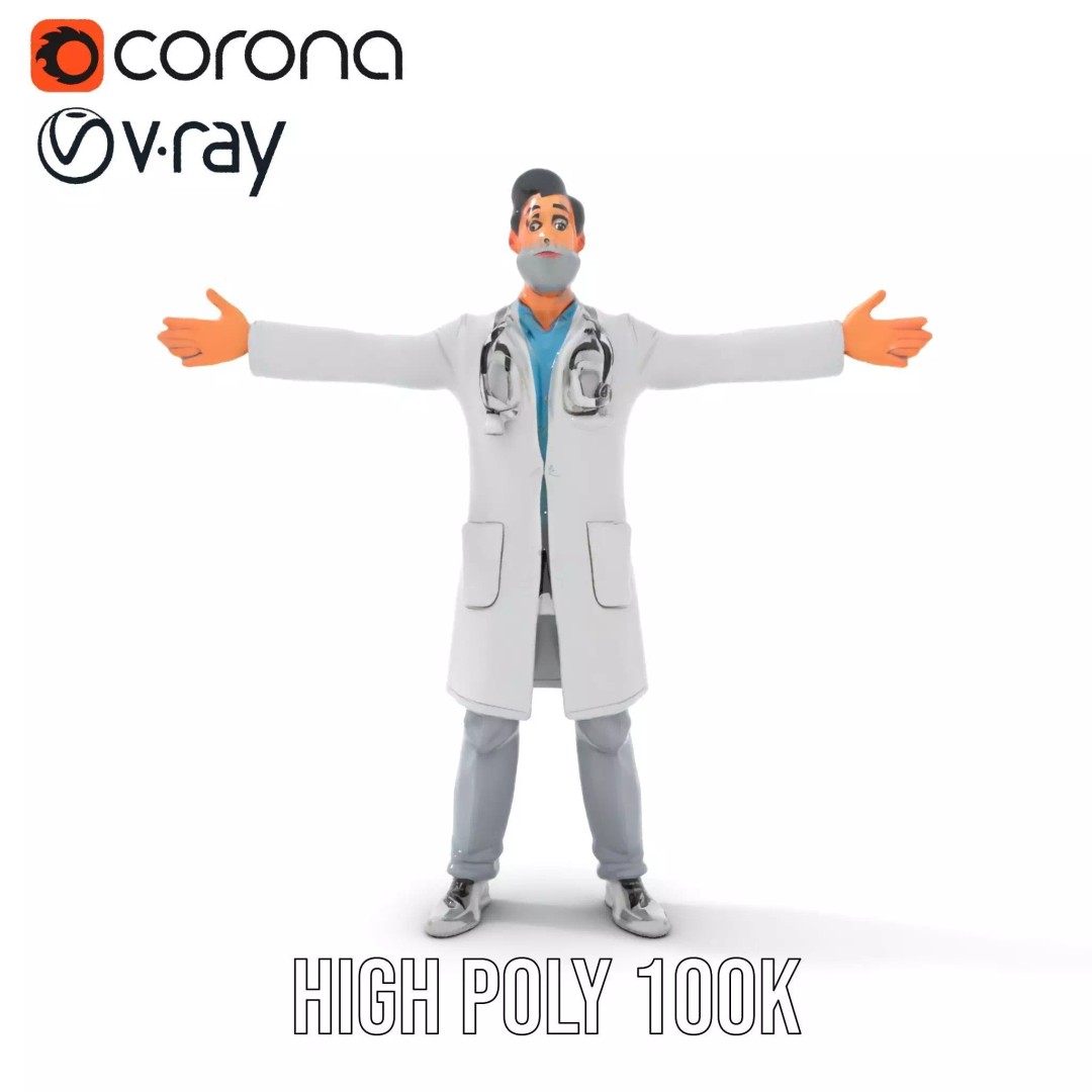 Animated Doctor Character 3D Model – Low Poly Rigged Asset, FBX - View 27