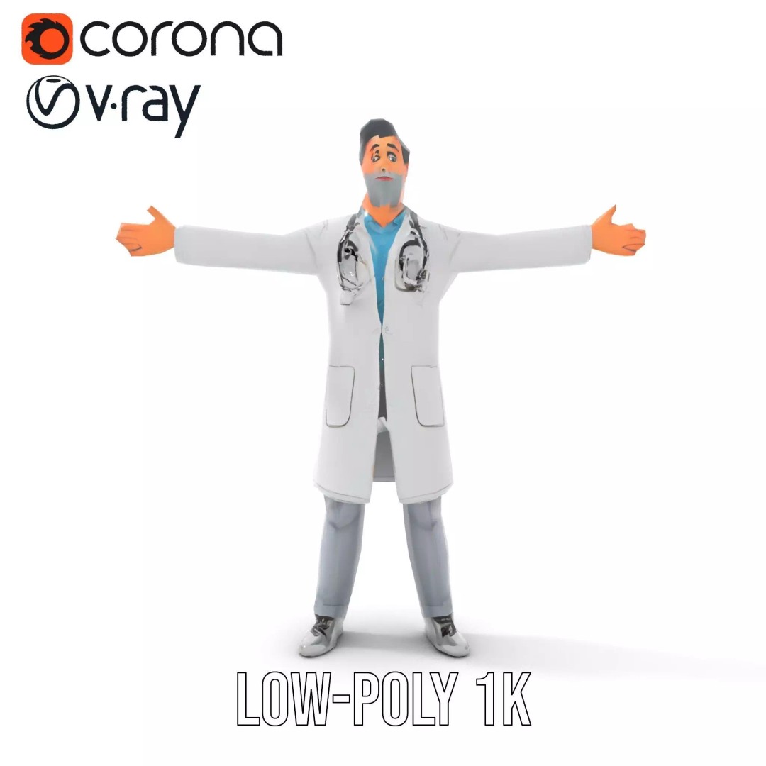 Animated Doctor Character 3D Model – Low Poly Rigged Asset, FBX - View 29