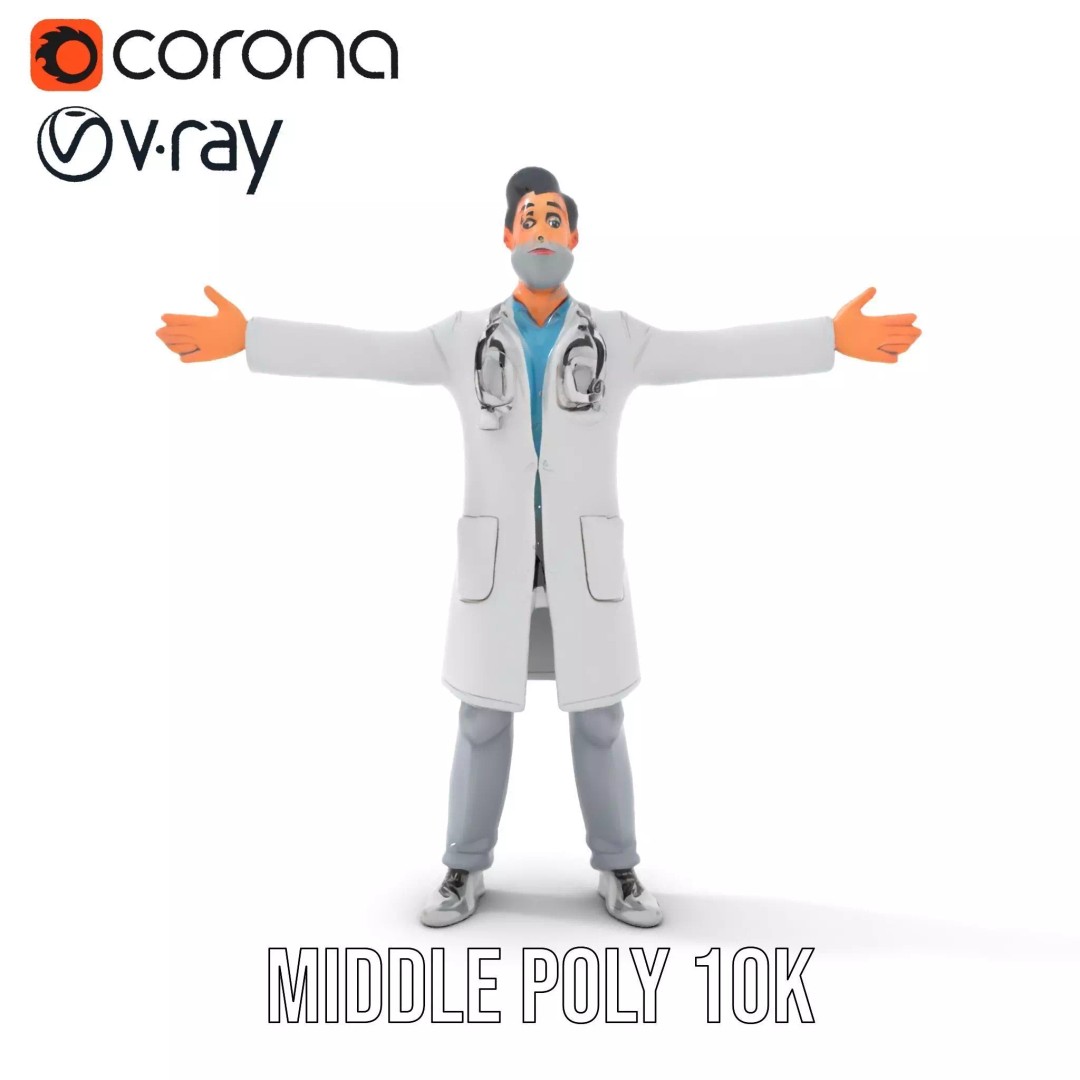 Animated Doctor Character 3D Model – Low Poly Rigged Asset, FBX - View 6