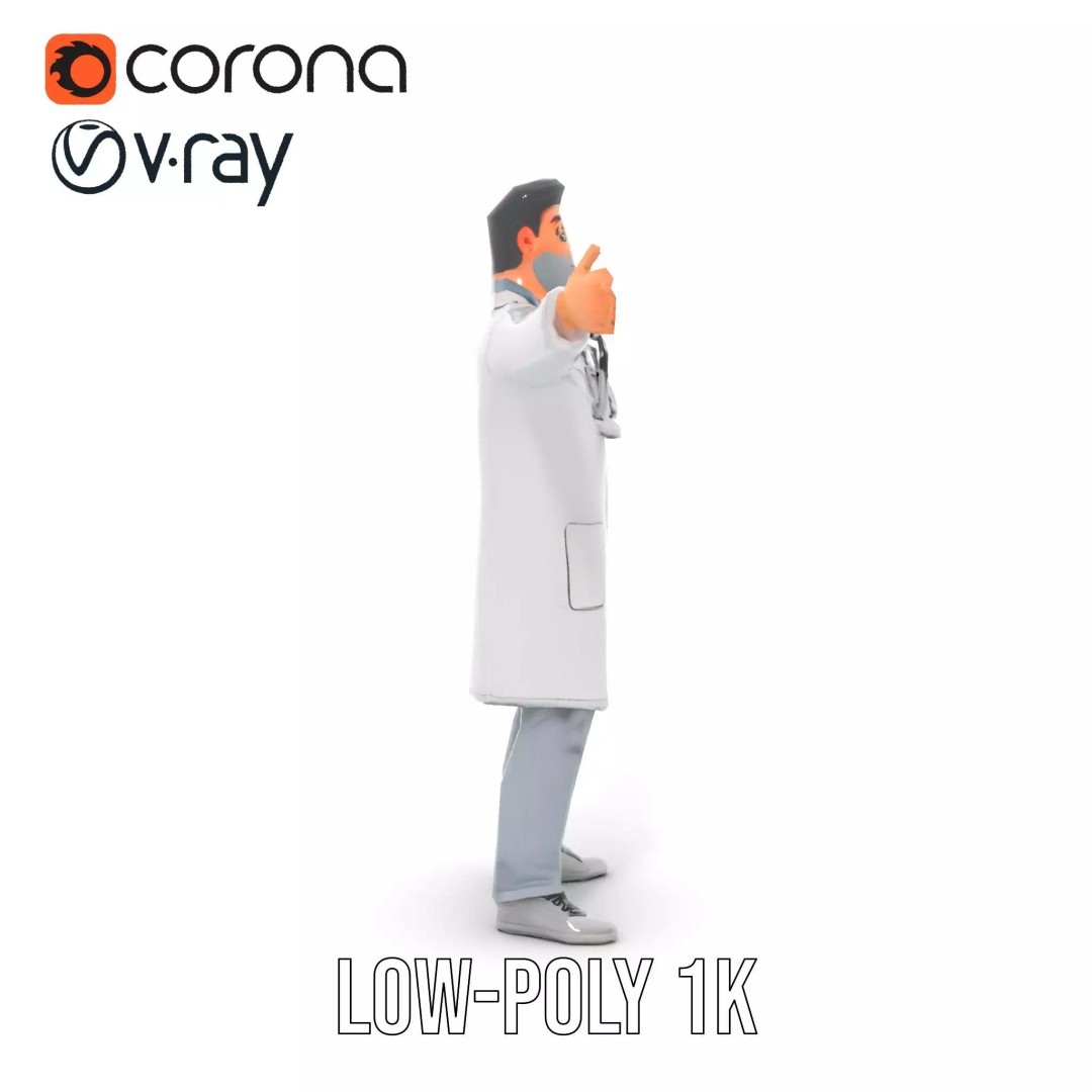 Animated Doctor Character 3D Model – Low Poly Rigged Asset, FBX - View 8