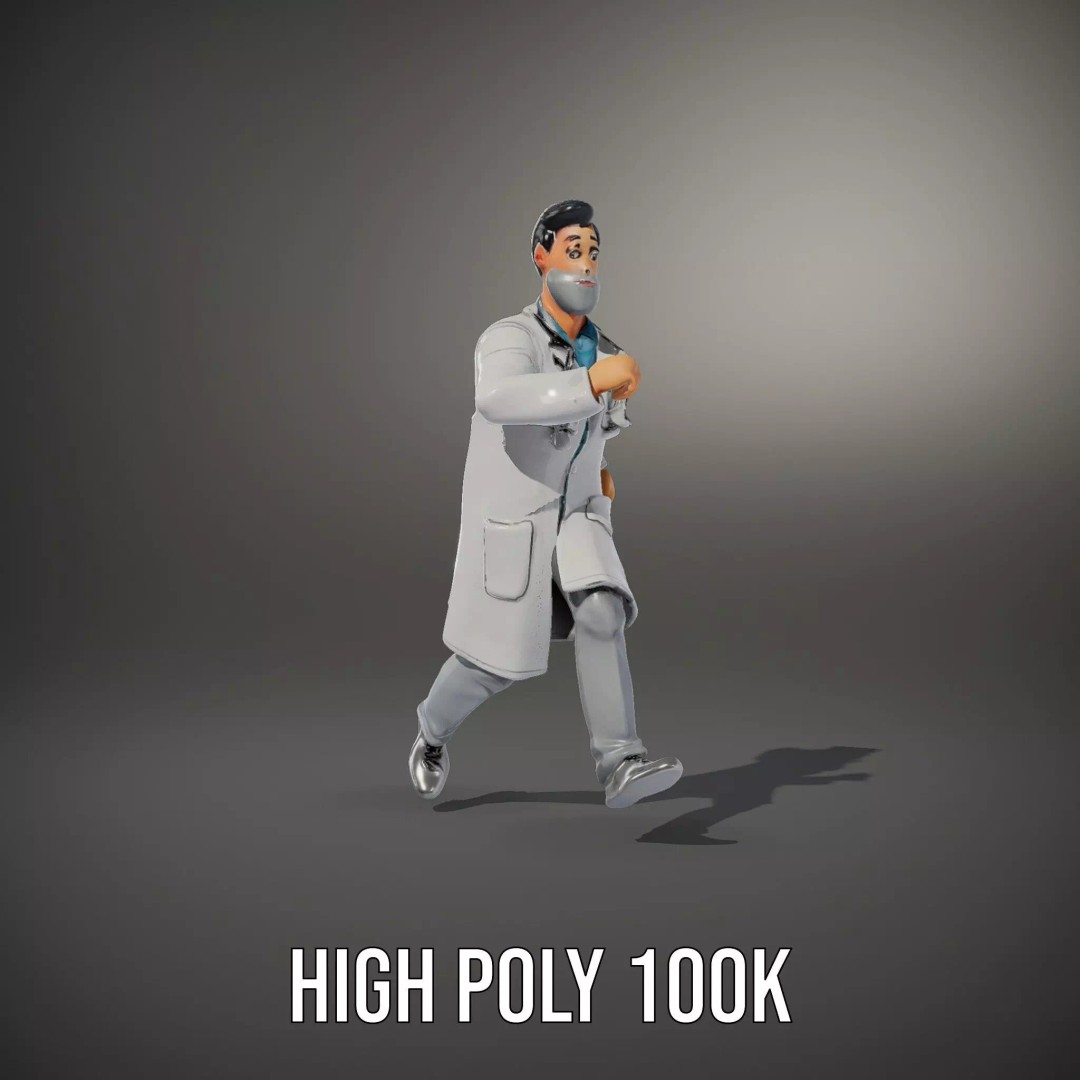 Animated Doctor Character 3D Model – Low Poly Rigged Asset, FBX - View 9